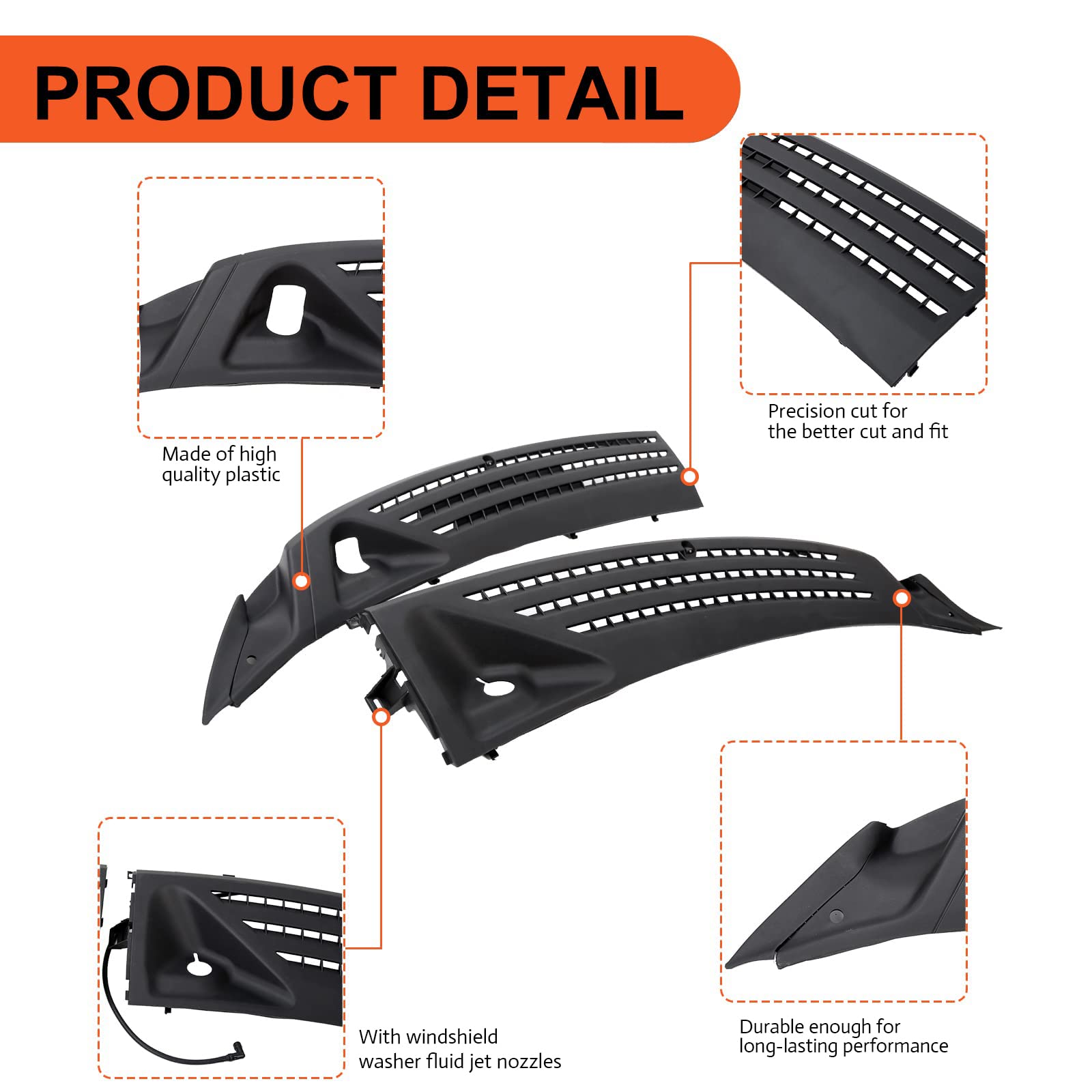 Ecotric Windshield Wiper Cowl Cover Panel Compatible With 2004-2008 Ford F150 2006-2007 Lincoln Mark Lt Outer Window Wiper Cowl Grille Replacement For 4L3Z-15022A69-Aa & 4L3Z-15022A68-Ba