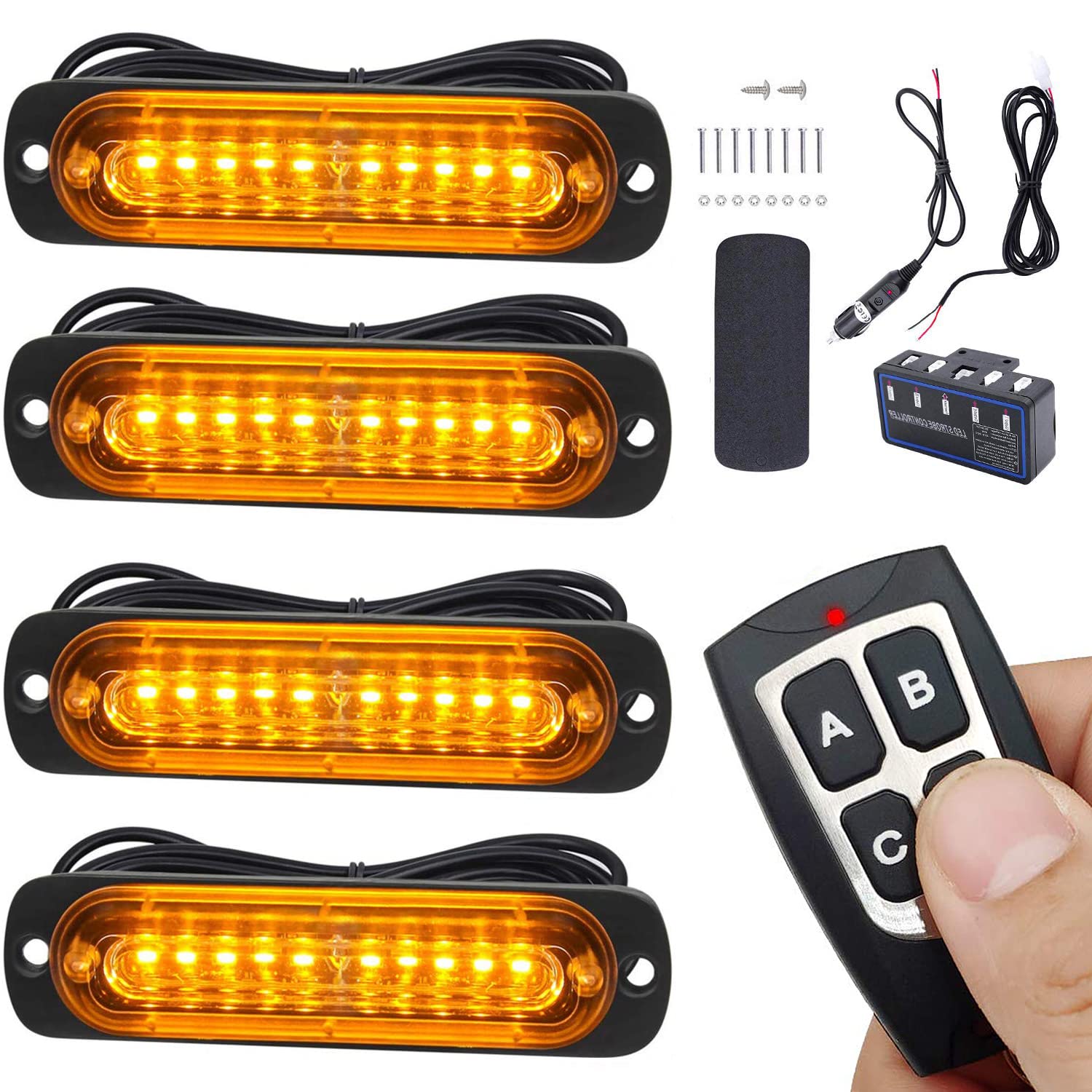 Ease2U E Led Strobe Lights For Trucks Vehicles Suvs, 4Pcs 12-24V Emergency Warning Lights Caution Hazard Construction Ultra Slim