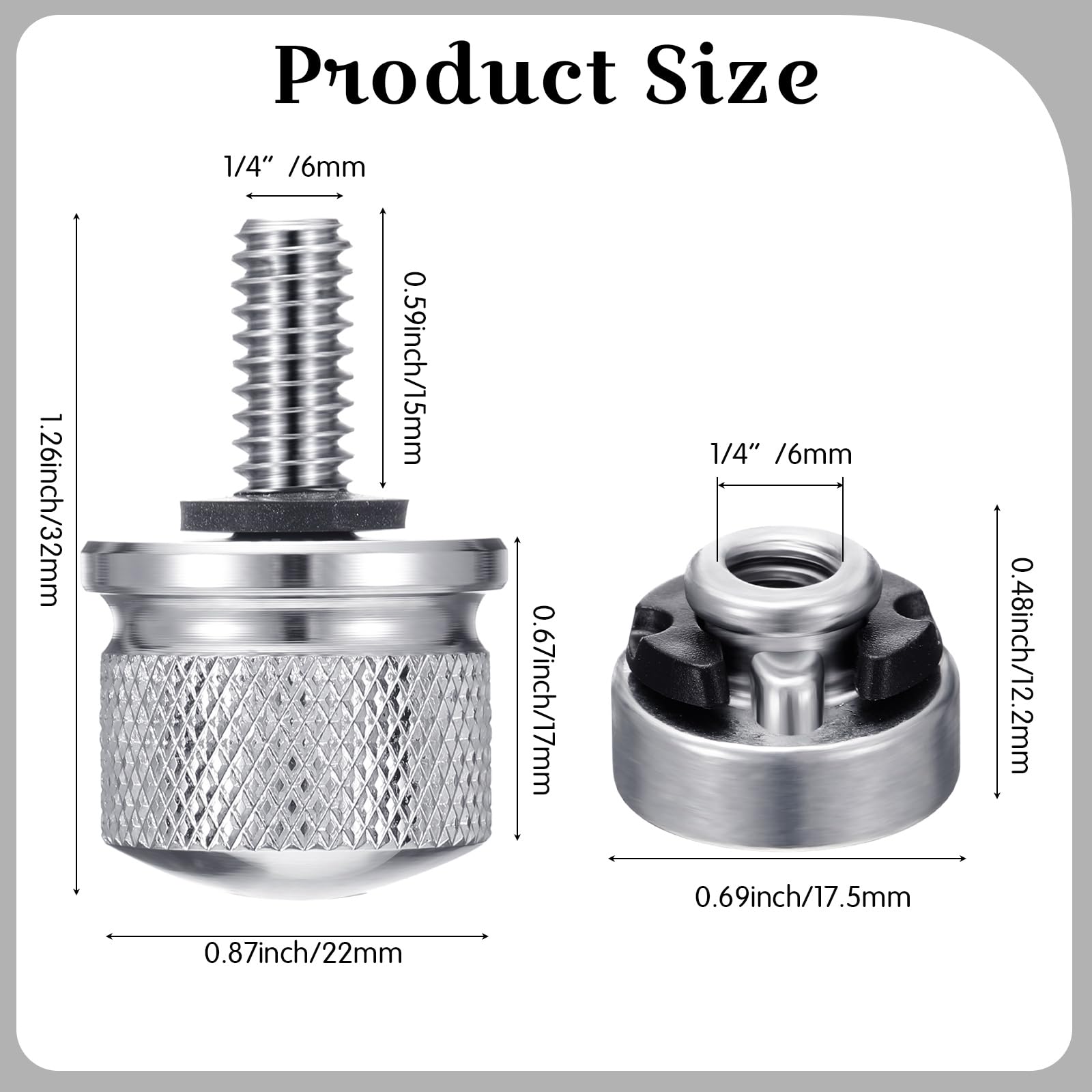 Therwen 8 Pcs Silver Seat Bolt Screw Nut Kit, 1/4-20 Thread, Compatible with Harley-Davidson Sportster, Softail, Touring, Dyna