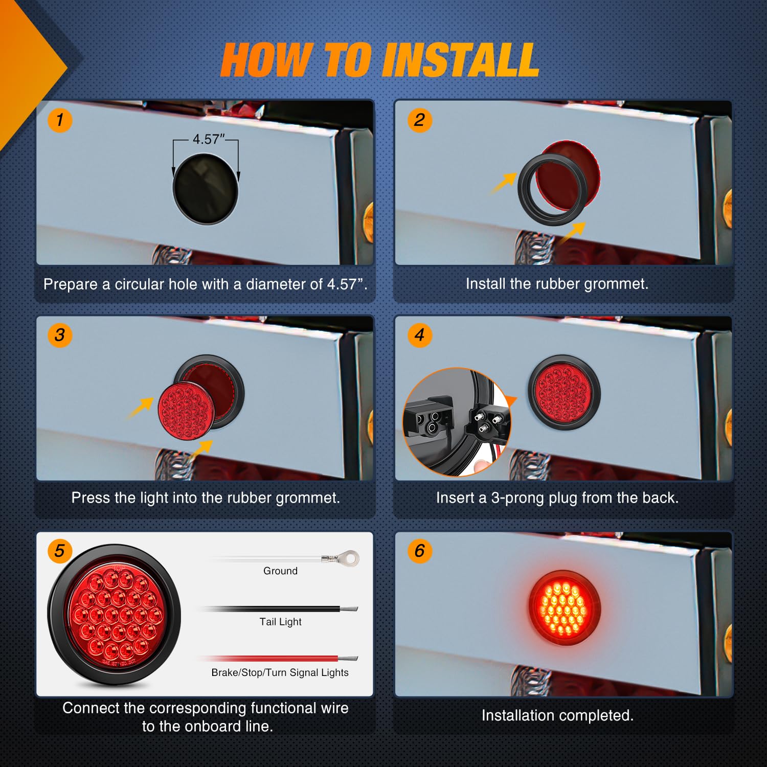 Nilight 4Inch Round Trailer Tail Light 2Pcs 24Led Red Stop Brake Turn Marker Light W/Flush Mount Grommets Plugs Ip67 Waterproof