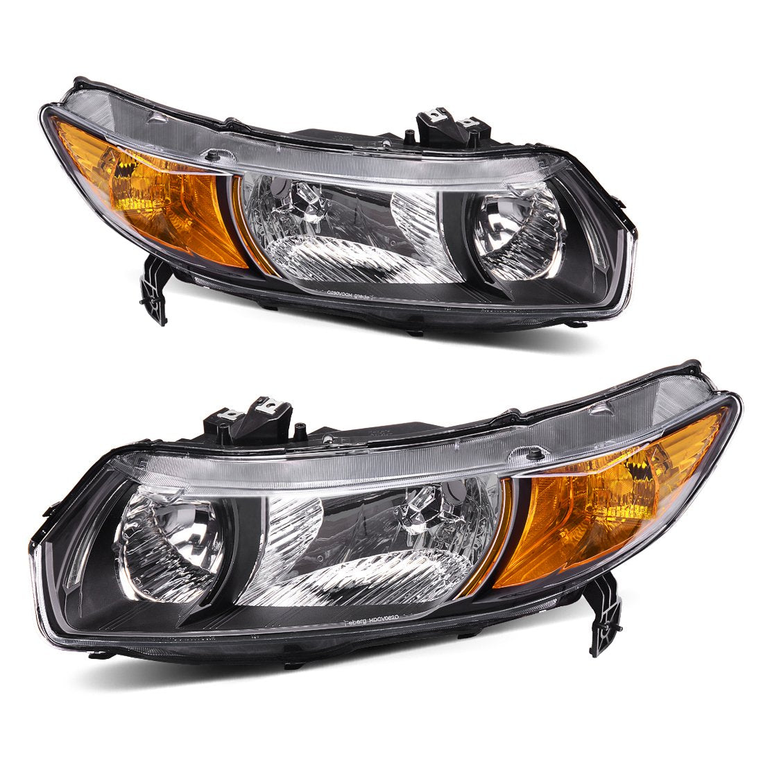Autosaver88 Headlight Assembly Compatible With 2006-2011 Civic Coupe Oe Style Replacement Headlamps Black Housing With Amber Par