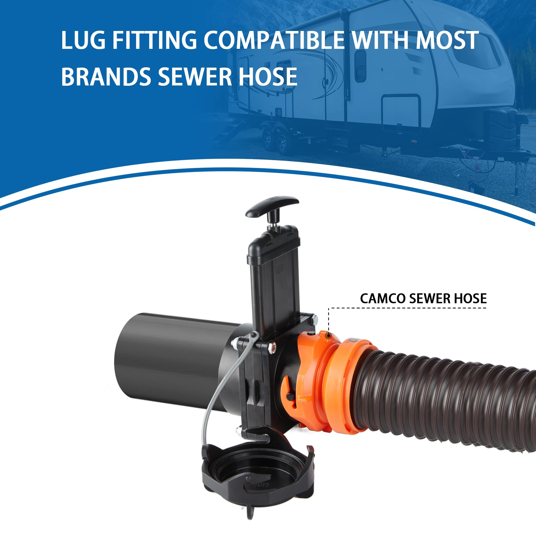 GLOBIZ RV Gate Valve 3-Inch Hub to 3-Inch Lug with Cap Glue on 3'' PVC Sewer Pipe with Cement UV-Resistant Plastic Made(1Pack) B