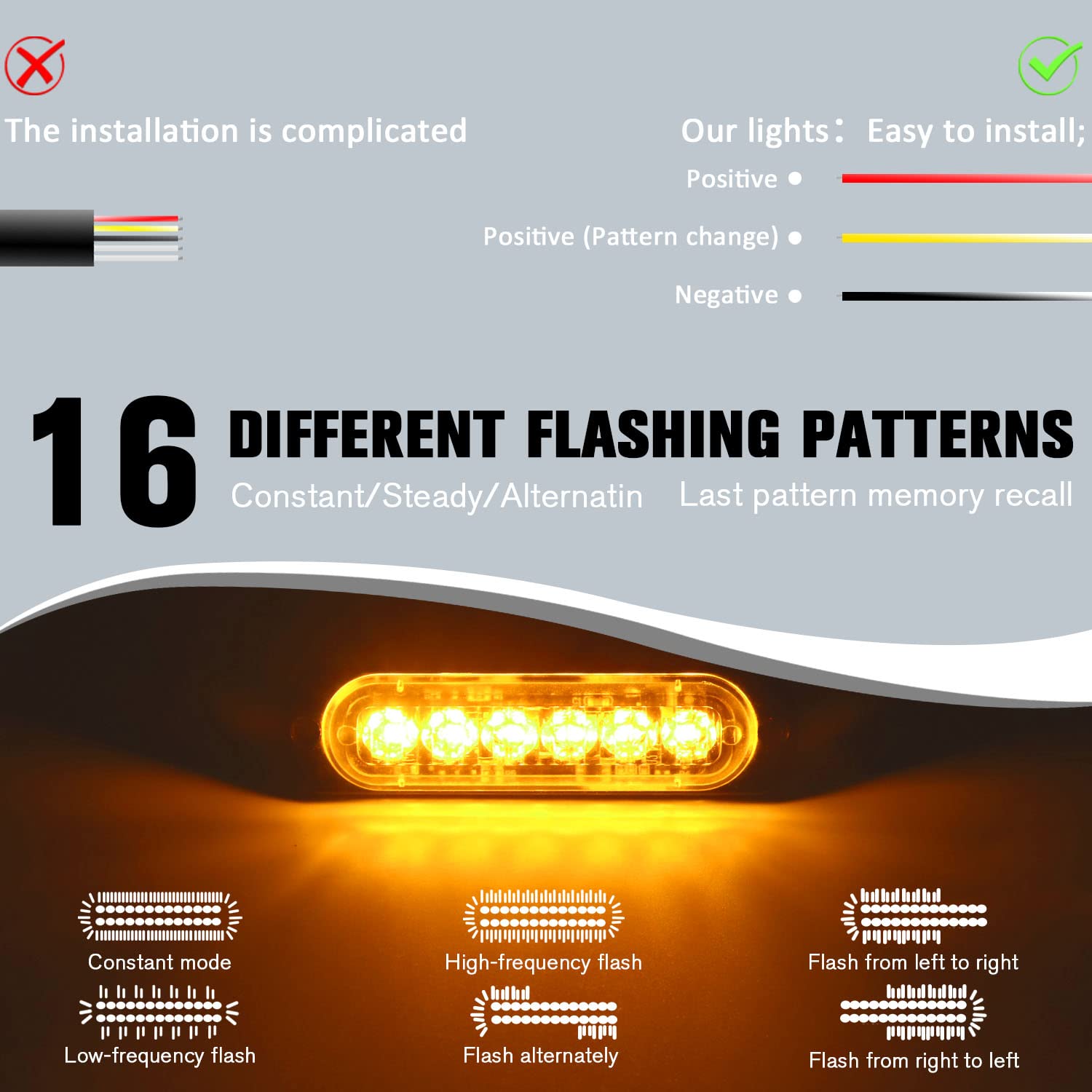 Dibms Led Strobe Warning Lights, 8X Amber Yellow Led Strobe Warning Emergency Flashing Light Caution Construction Hazard Light B