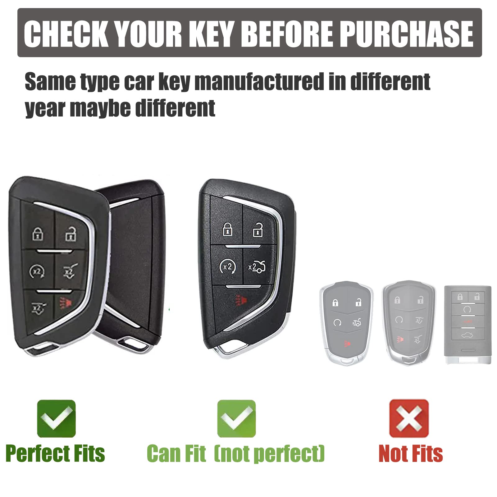 Gematay For Cadillac Key Fob Cover, Key Case Shell Compatible With Cadillac 2020 2021 2022 Ats Ct5 Ct6 Xt4 Xt5 Xts 5/6 Buttons Remote Smart Key Protector
