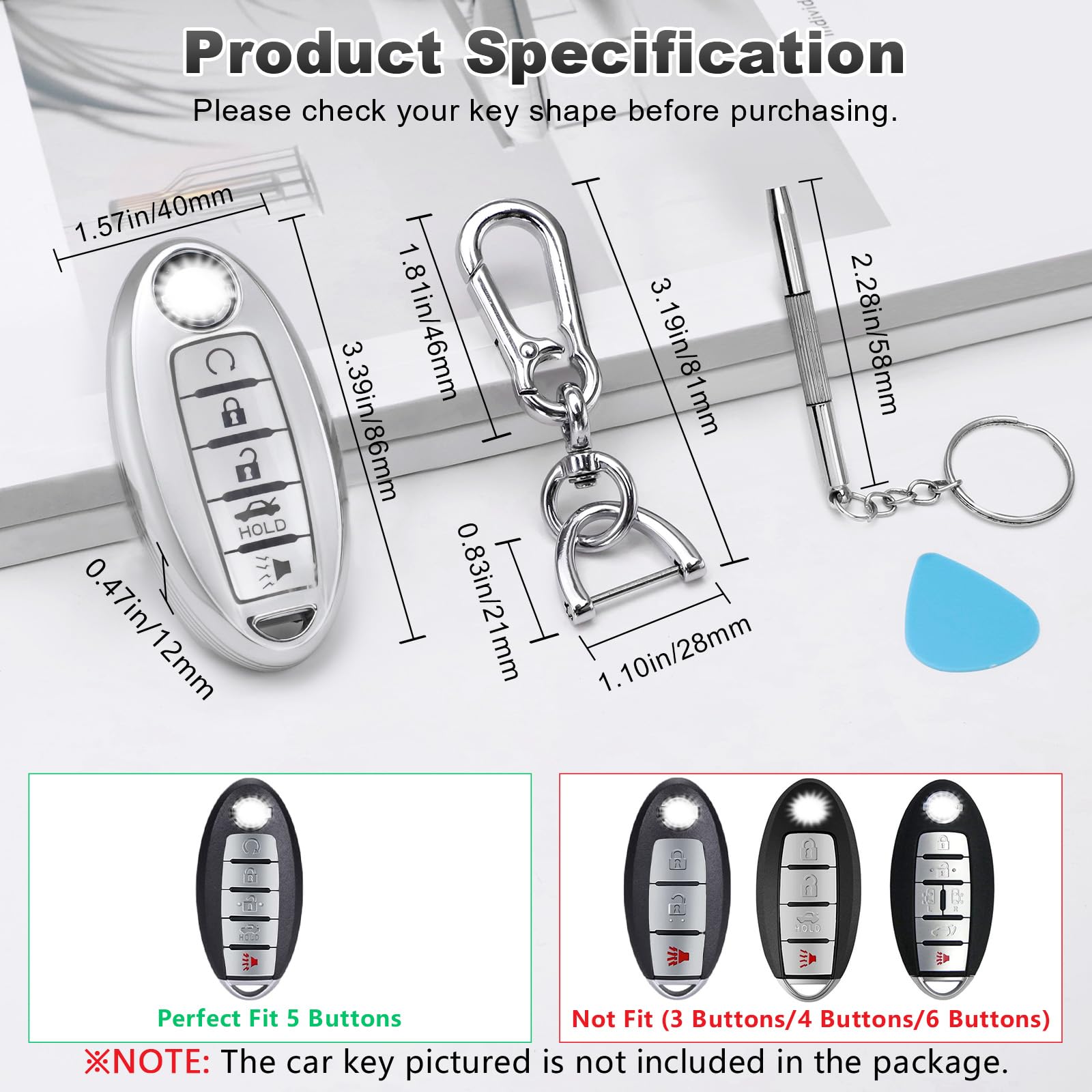 Pifoog Key Fob Cover For Nissan 5 Button Altima Murano Sentra Maxima Rogue Armada Pathfinder Versa Accessories Silver Car Key Sh