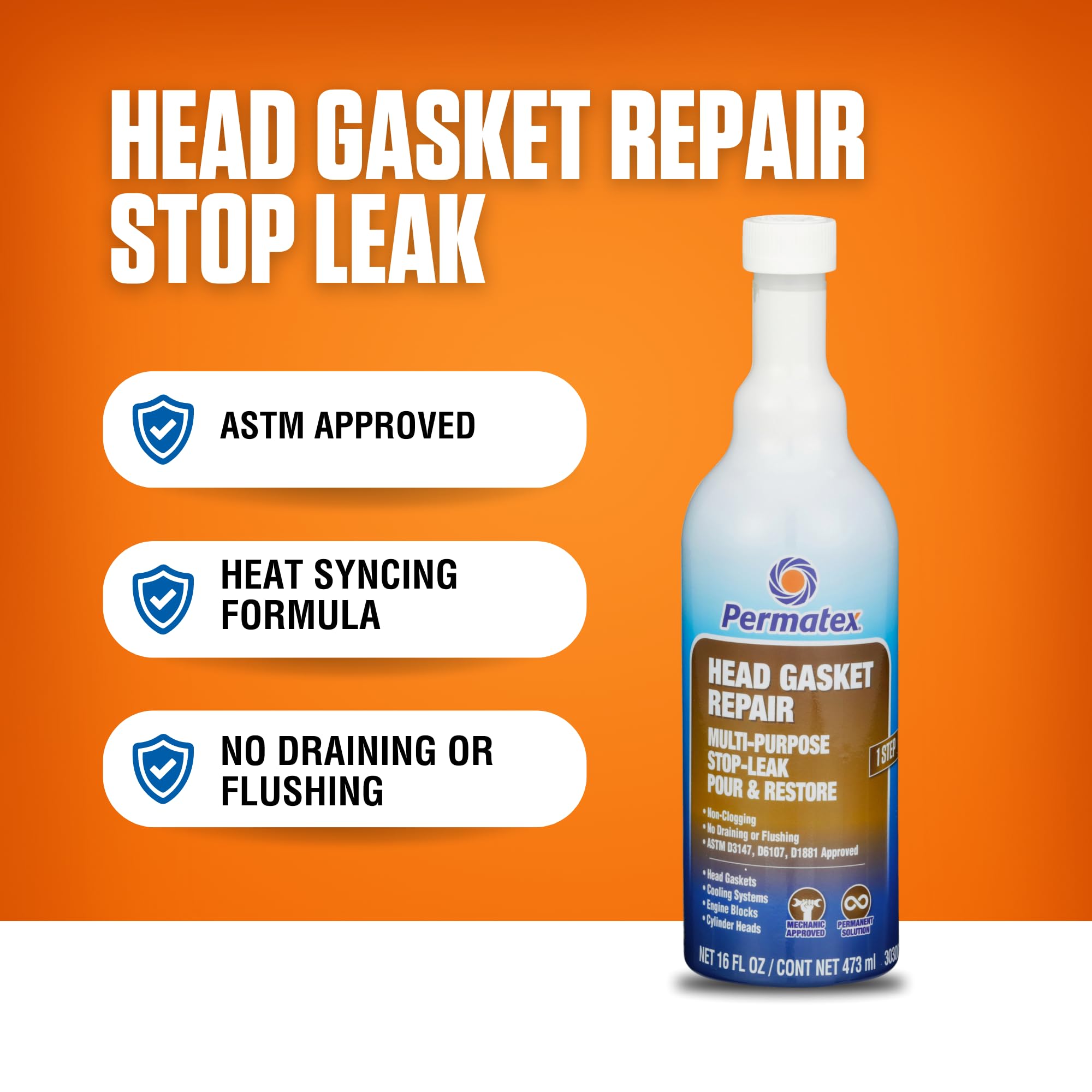 Permatex 30300 Head Gasket Repair - Multi-Purpose Stop-Leak, 16 Fl. Oz, Seals Head Gaskets While Preventing Future Leaks