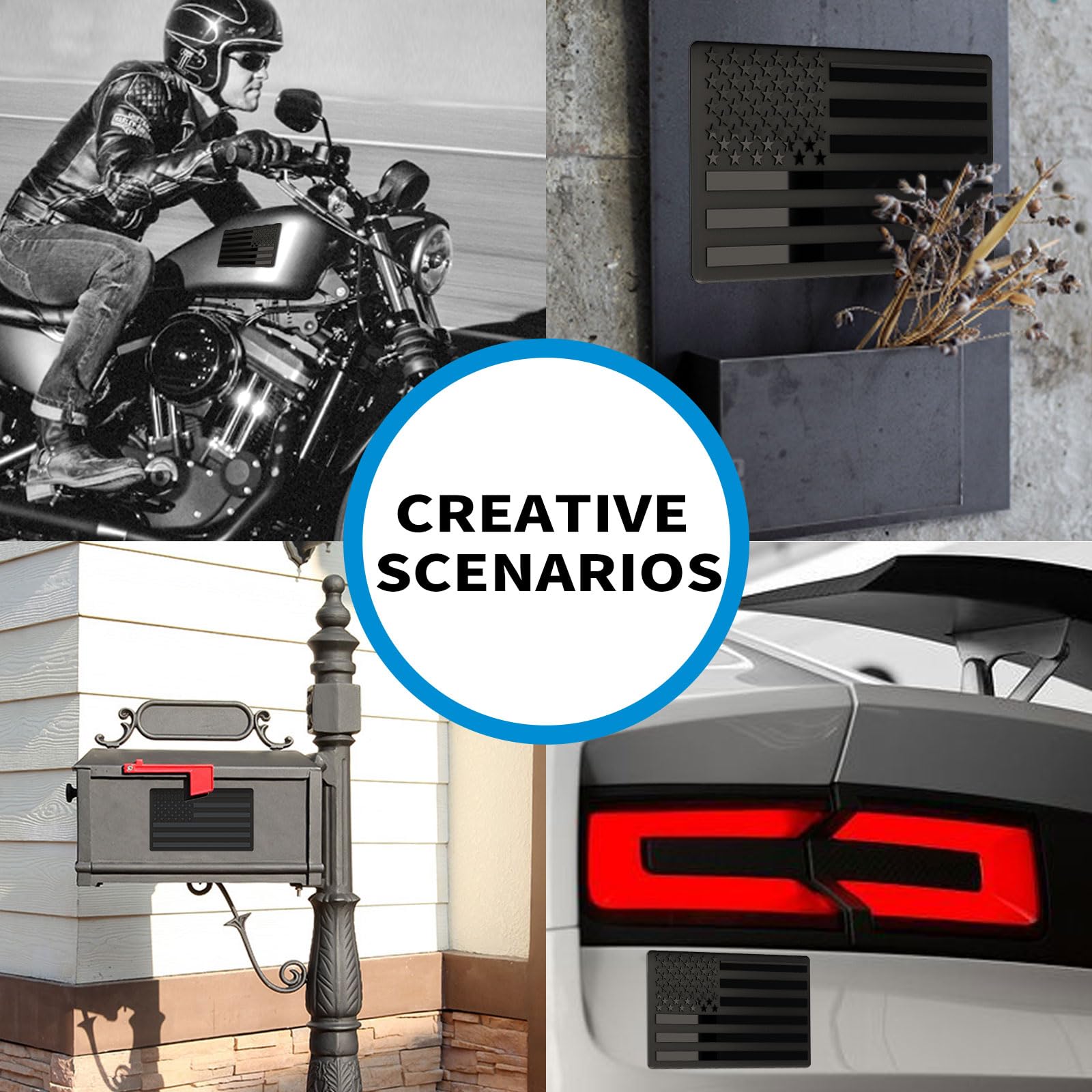 10 Pairs Embossed 3D Metal All Black American Flag Emblem Decal Stickers, Matte Black 5'' X 3'' Patriotic Usa Us Flag Car Decals