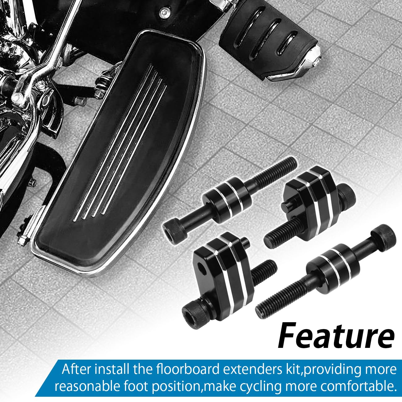 Aufer Driver Floorboard Outward Extension 1' Spacer Extenders Kit Compatible With For 2009-2023 Touring Road Kings Street Glide Road Glides Electra Glides And 2009-2013 Fl Trikes
