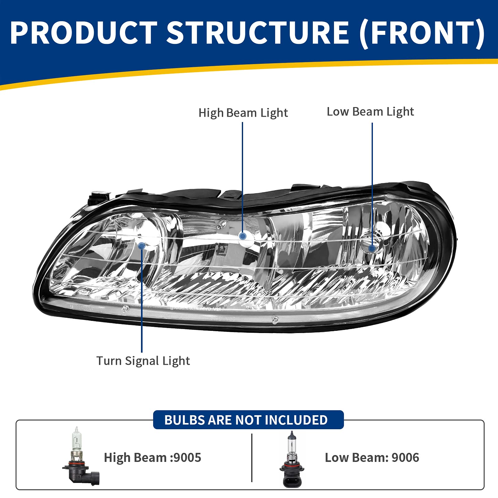 Autosaver88 Headlight Assembly Compatible With 1997-2003 Chevy Malibu / 1997-1999 Oldsmobile Cutlass Chrome Housing Clear Lens (