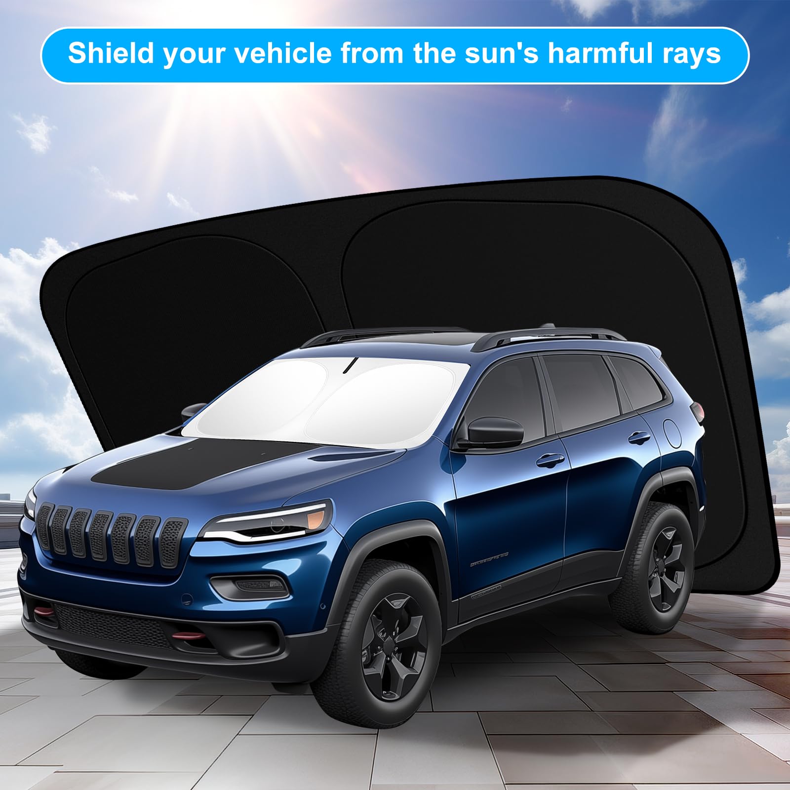 Shinehome Car Windshield Sun Shade Compatible For Jeep Cherokee 2014-2024 2025 Trailhawk, Overland, Limited, Latitude, Altitude
