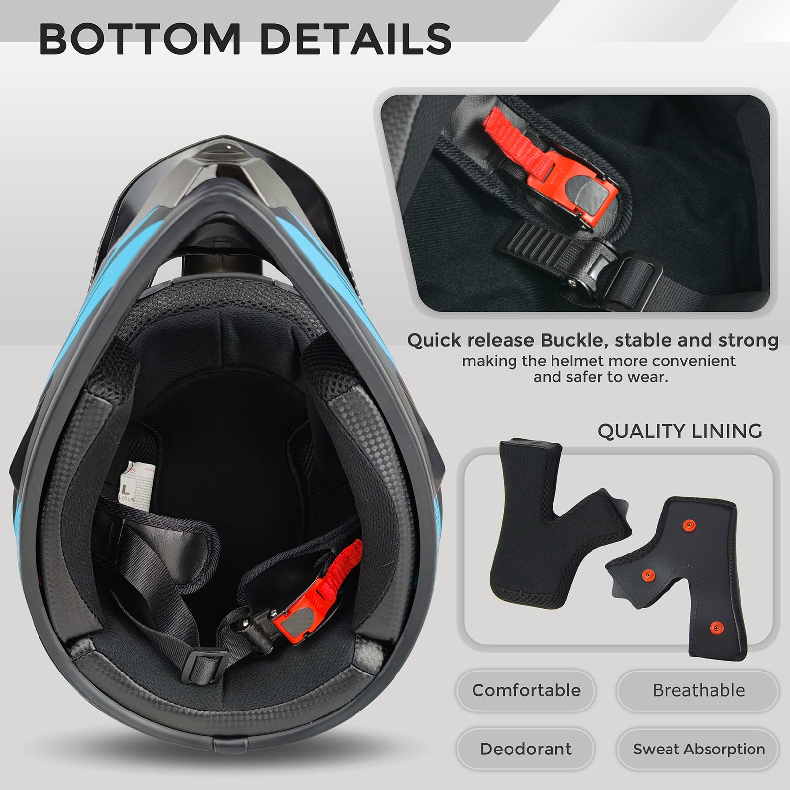 Motocross Helmet,Adult &Youth Trend Full Face Helmet,Atv Motorcycle Helmet,Dirt Bike Downhill Off-Road Mountain Bike Helmet,Dot Certified,4-Piece Set (Blue, Xl)