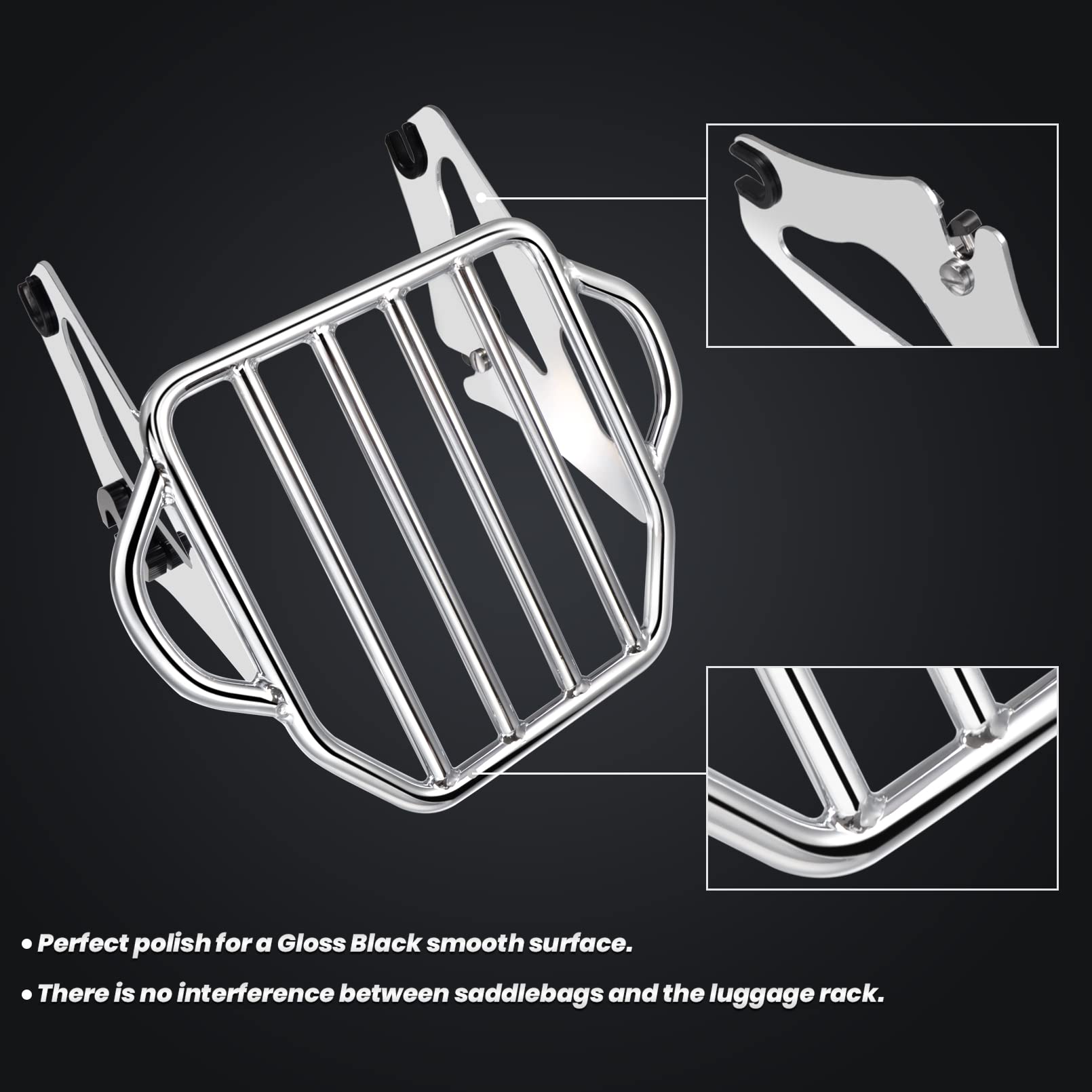 Benlari Chrome Detachable Luggage Rack 2-Up Mounting Rack Compatible For Harley Davidson Touring Road King Street Electra Glide