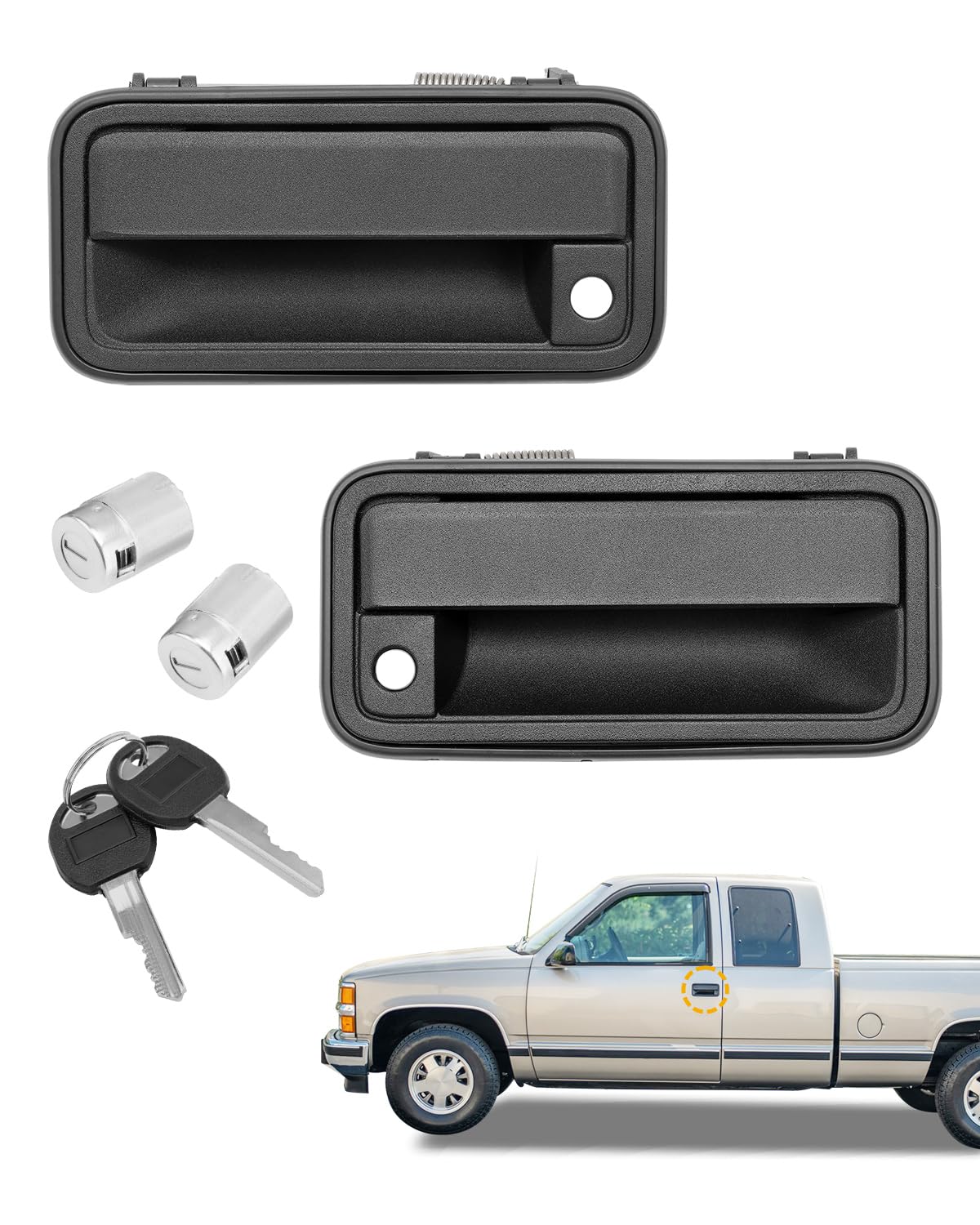 Metal Outside Door Handles, W/ Lock Cylinders & Keys, Compatible With 1988-2001 Chevy K1500 K2500 K3500 C1500 C2500 C3500, Gmc C