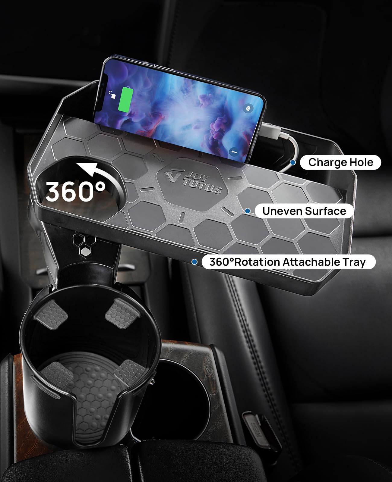 Joytutus 2 Pack Cup Holder Tray For Car, Car Cup Holder Expander With 360Rotation Tray, Large Cup Drink Holder Fit For Yeti/Hydr