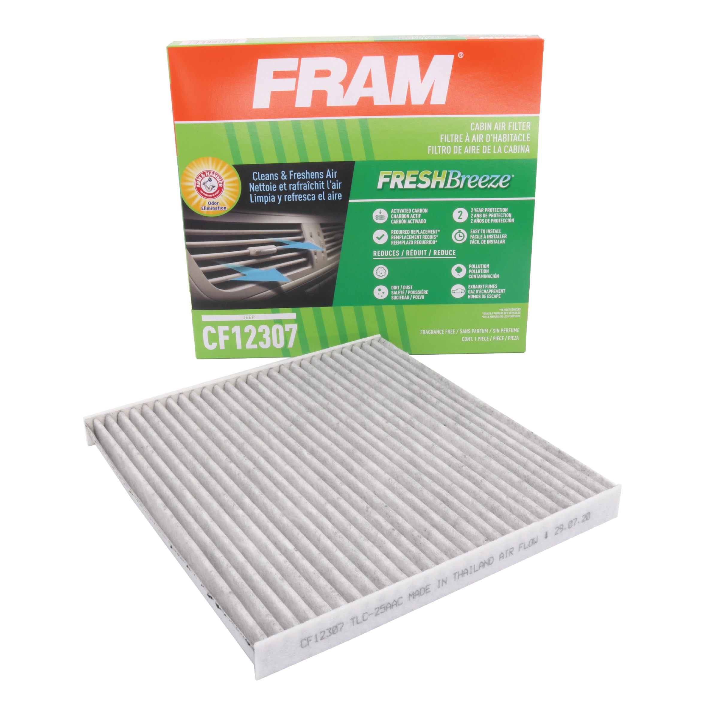 FRAM Fresh Breeze Cabin Air Filter Replacement with Arm & Hammer Baking Soda and Activated Carbon, CF12307, 2 Year Protection, E