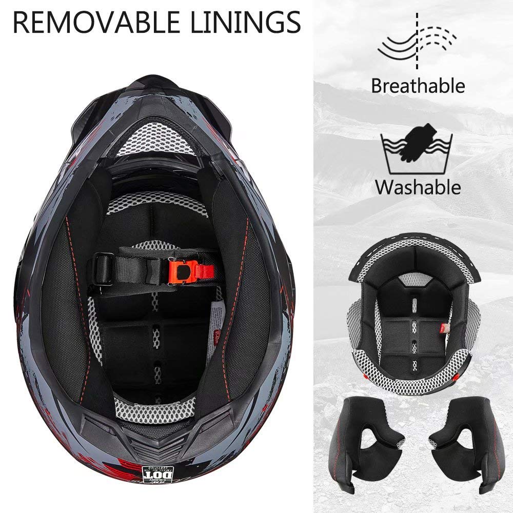 Ilm Off Road Motorcycle Dual Sport Helmet Full Face Sun Visor Dirt Bike Atv Motocross Casco Dot Certified Model 606V(Grey Red, X