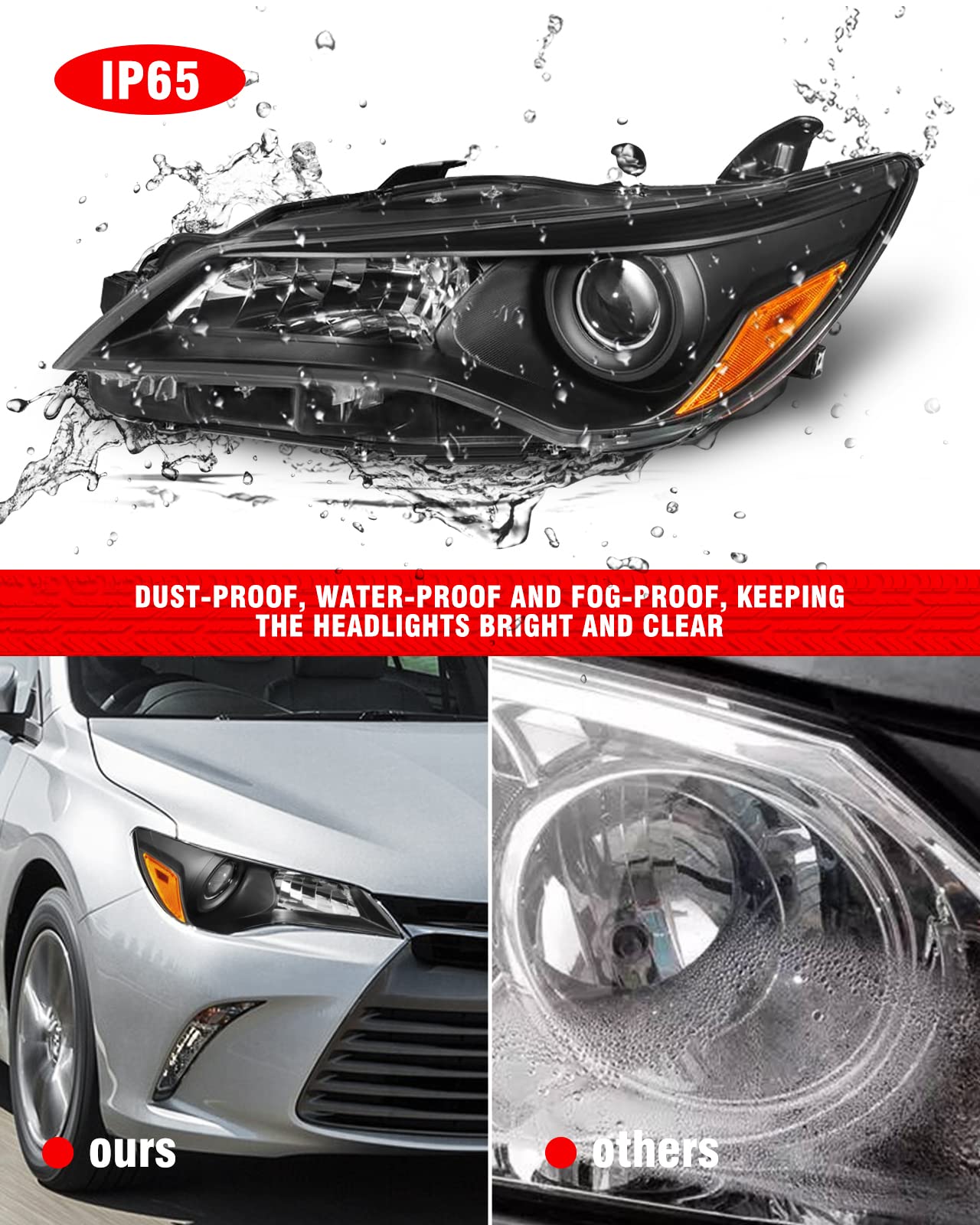 Adcarlights 2015 2016 2017 Camry Headlight Assembly Headlights For 2015-2017 Toyota Camry Headlamp Replacement Left And Right -