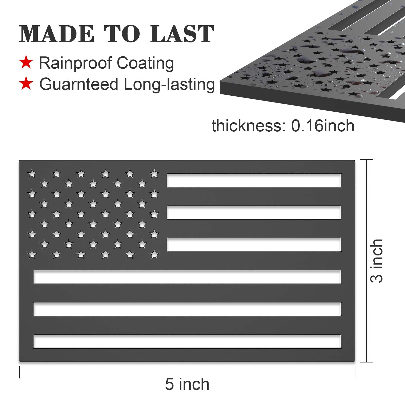 2 Pack 3D American Flag Sticker, 4Mm Thickness Acrylic Cut-Out Usa Car Military Patriotic Emblem, Matte Black Bumper Stickers De