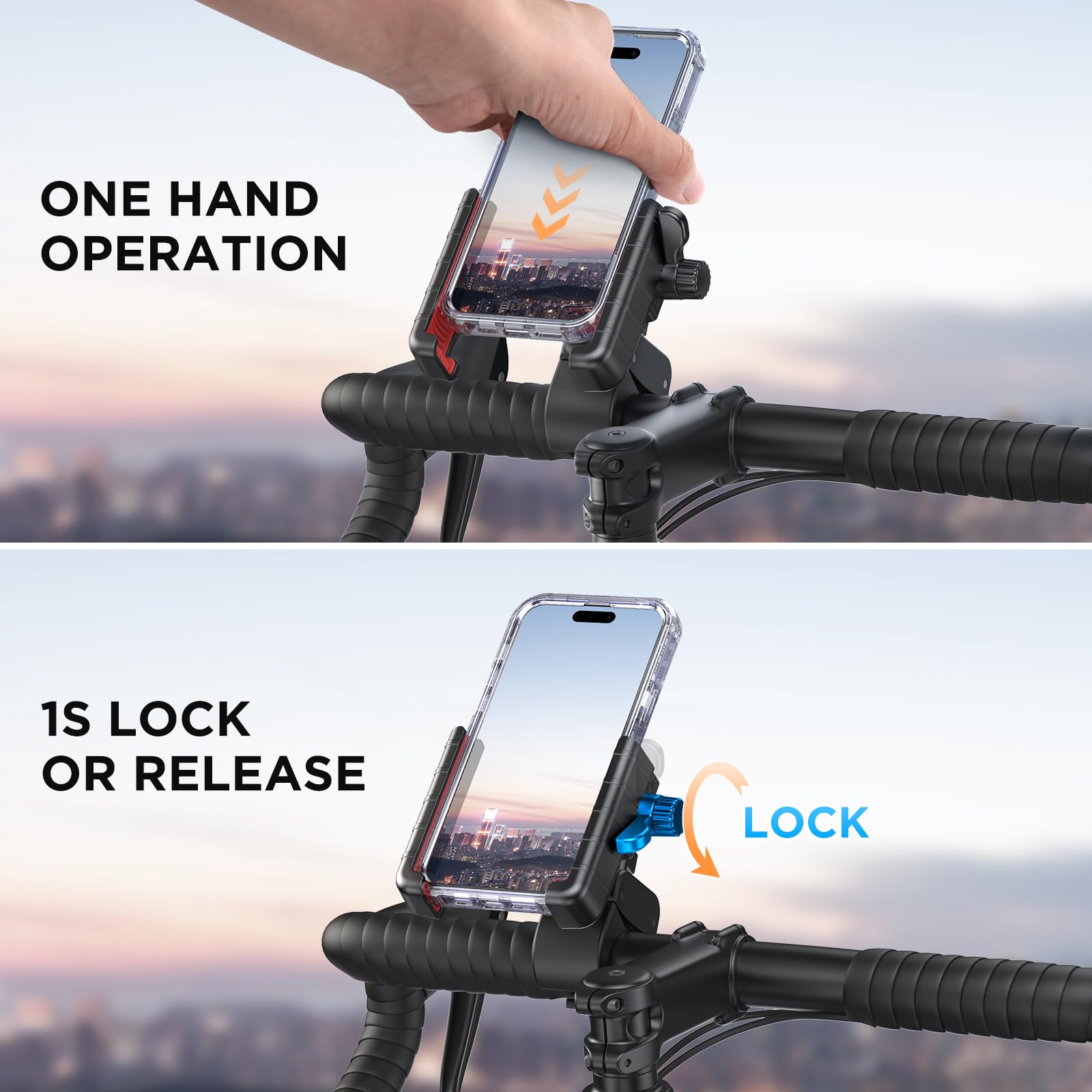 Miracase Bike Phone Holder, [Support Video Recording] Motorcycle Phone Mount, [Quick Lock] Bicycle Phone Mount Handlebar Cell Ph