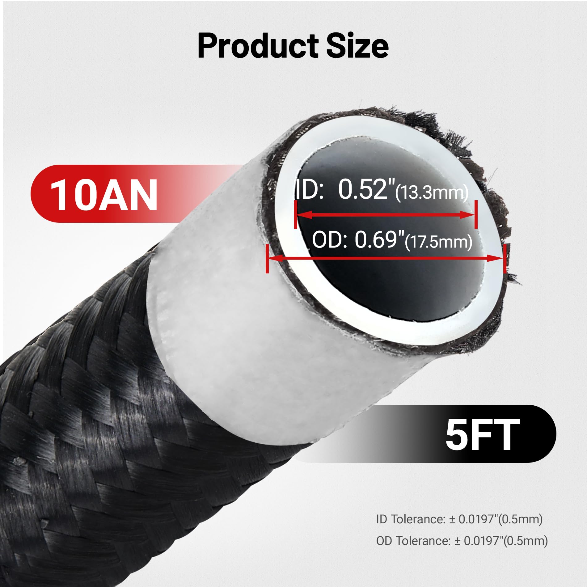 Evil Energy 10An Ptfe Fuel Hose Line, An10 Fuel Line E85 Nylon Braided 5Ft Black