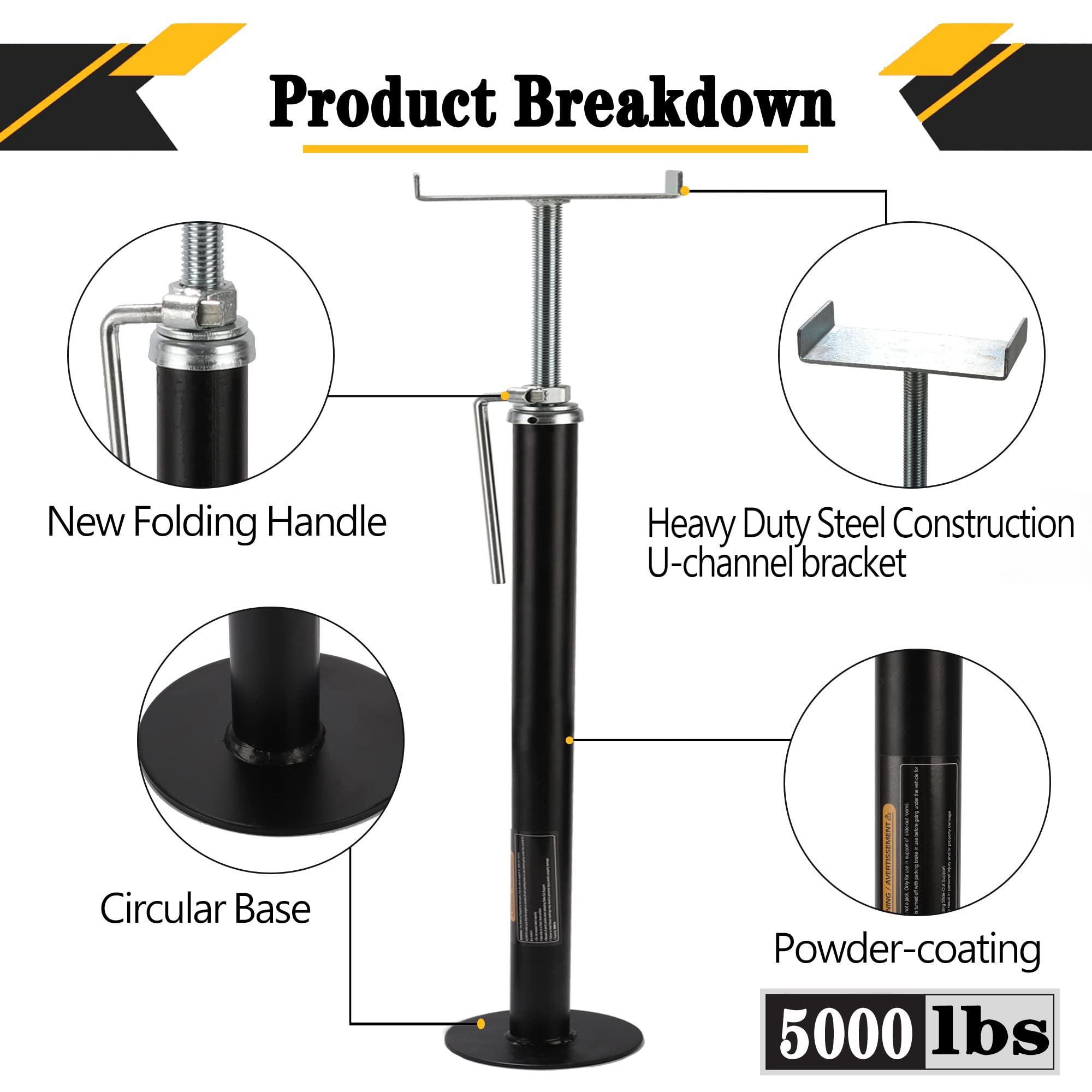 LUSHIH RV Slide Out Support Trailer Stabilizer Jacks, RV Camper Accessories for Travel Trailers - 15'' to 26'' - 5000 Lbs Each -