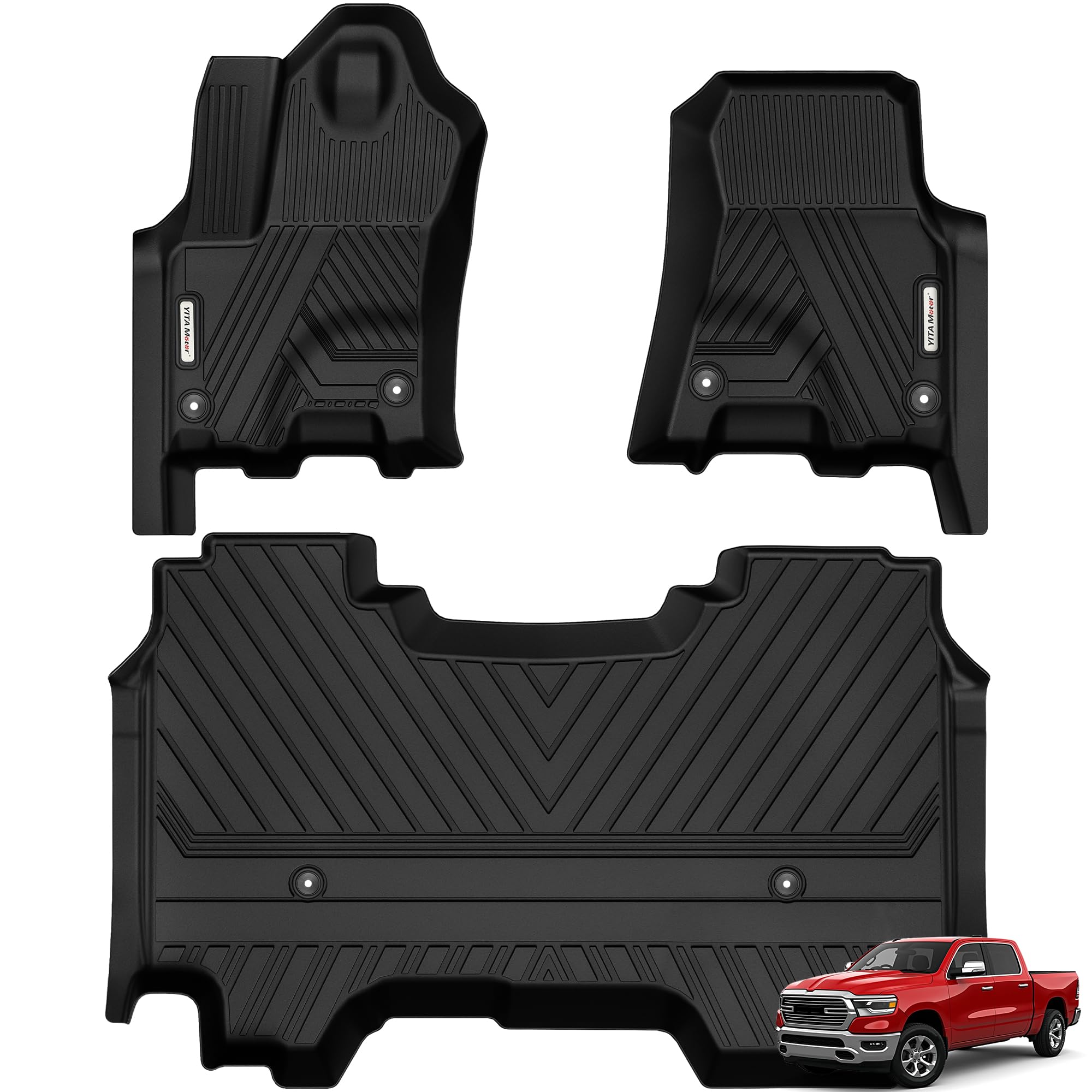 YITAMOTOR Floor Mats Fit for 2025 RAM 1500 Crew Cab w/o Rear Under-Seat Storage Bucket Seat, All Weather TPE Custom Fit Waterpro