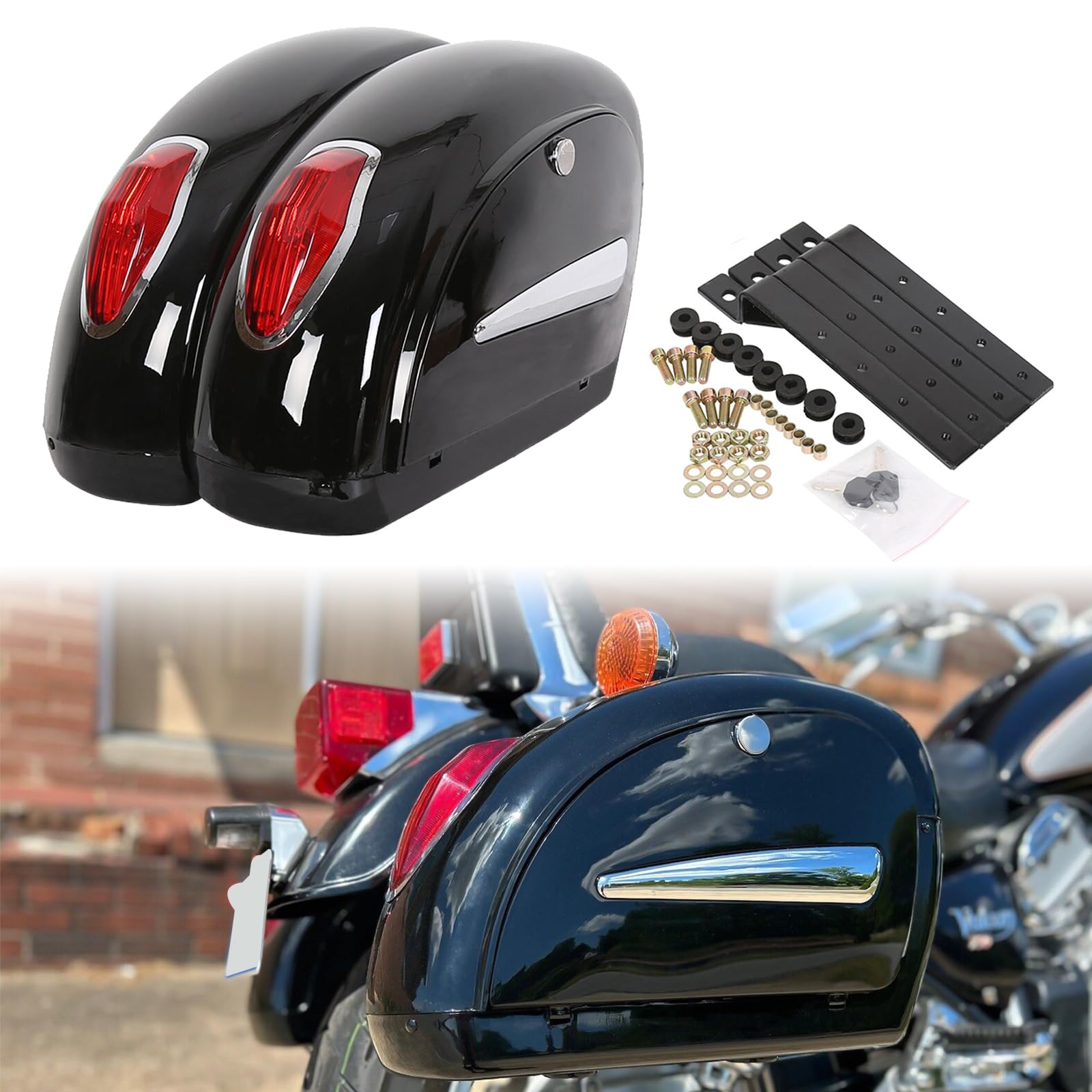 ECOTRIC Motorcycle Saddlebags W/Lock & Lights 36L Pair Compatible with Honda Yamaha Harley Sporster Softail Suzuki Kawasaki Univ