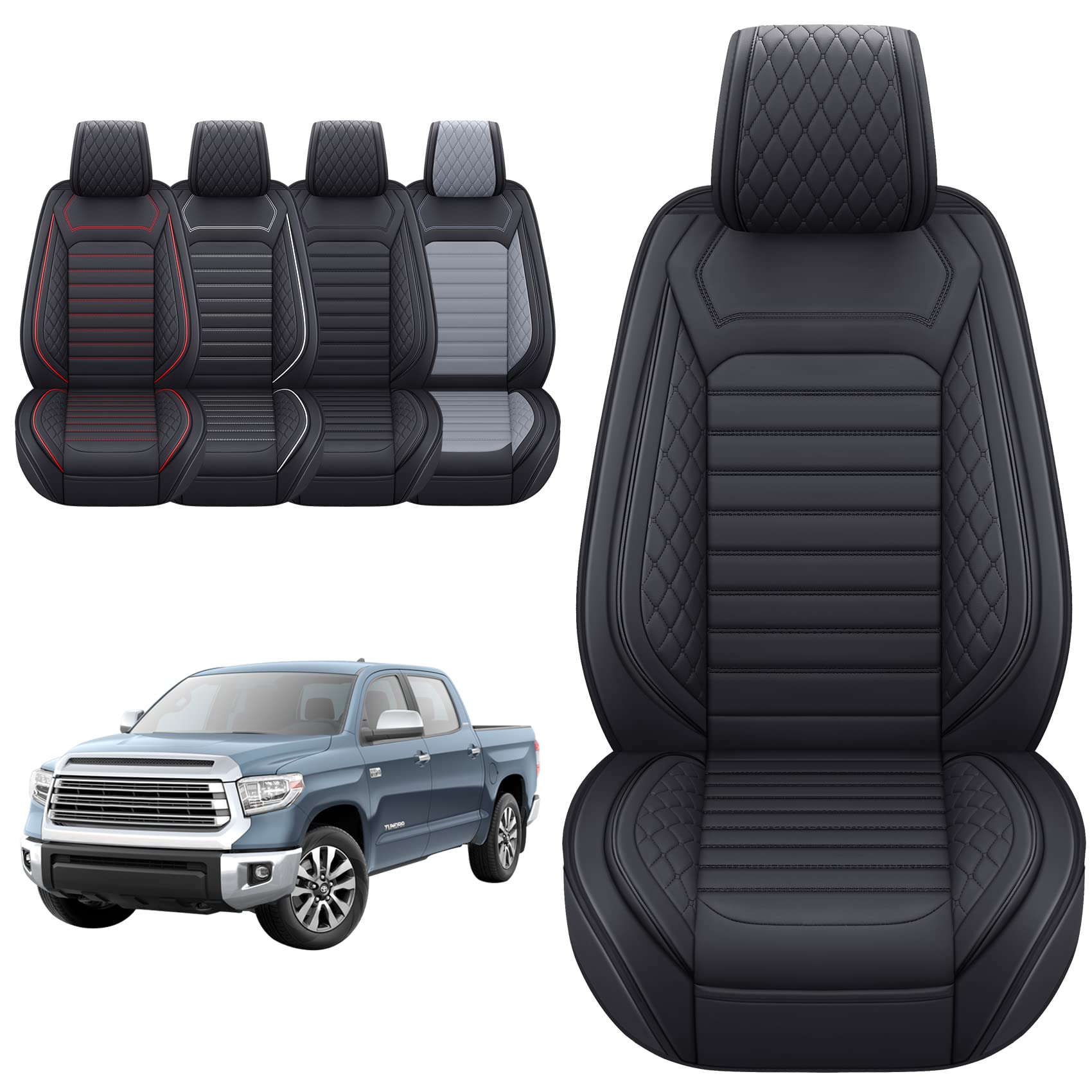 Aierxuan Front Seat Covers Compatible With Toyota Tundra Custom Fit 2008-2025 Truck Pickup Crewmax Double Cab Waterproof Leather