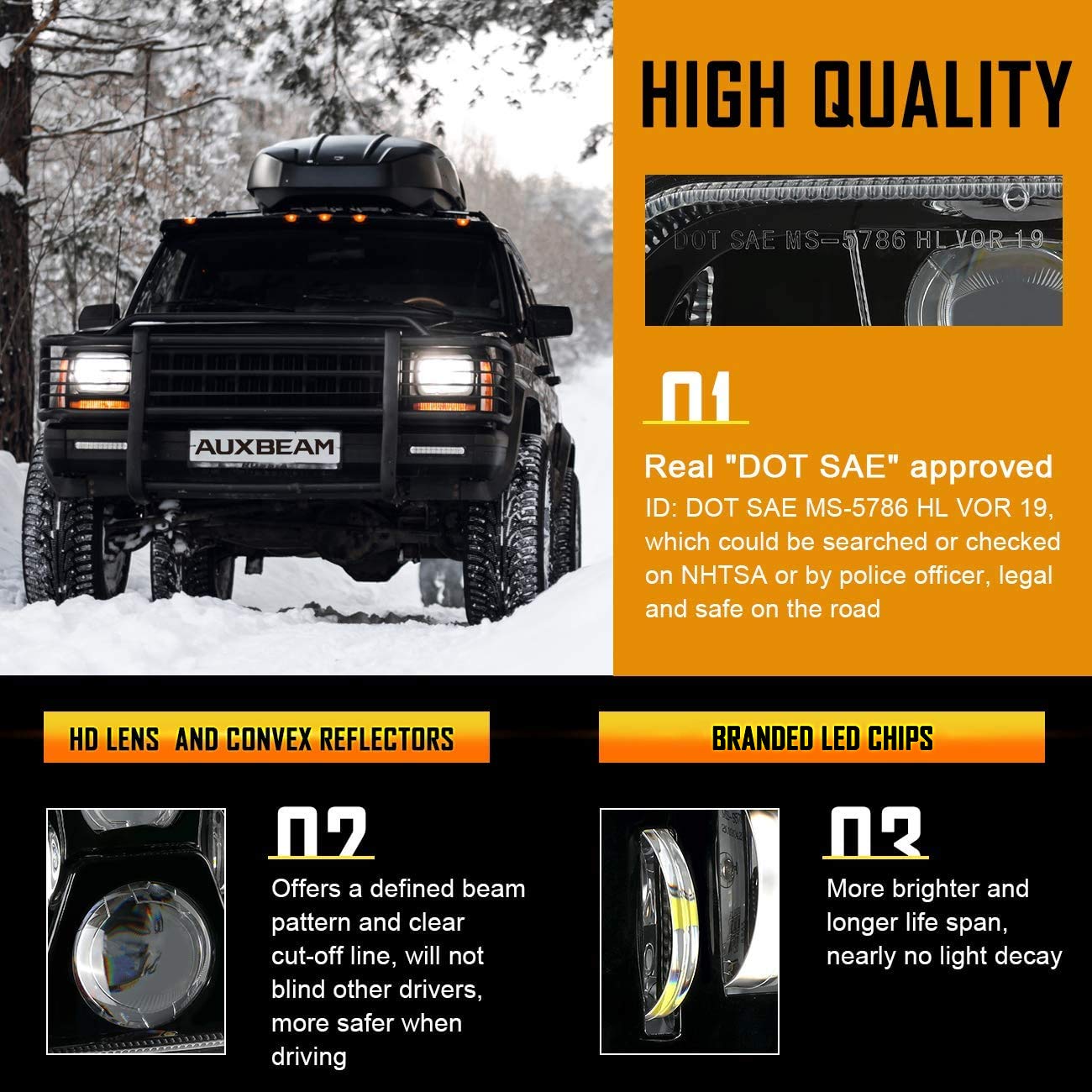 Auxbeam 5X7 7X6 Inch Led Headlights With High Low Beam Dot Approved H6054 6054 Led Rectangular Headlight For Jeep Wrangler Yj Ch