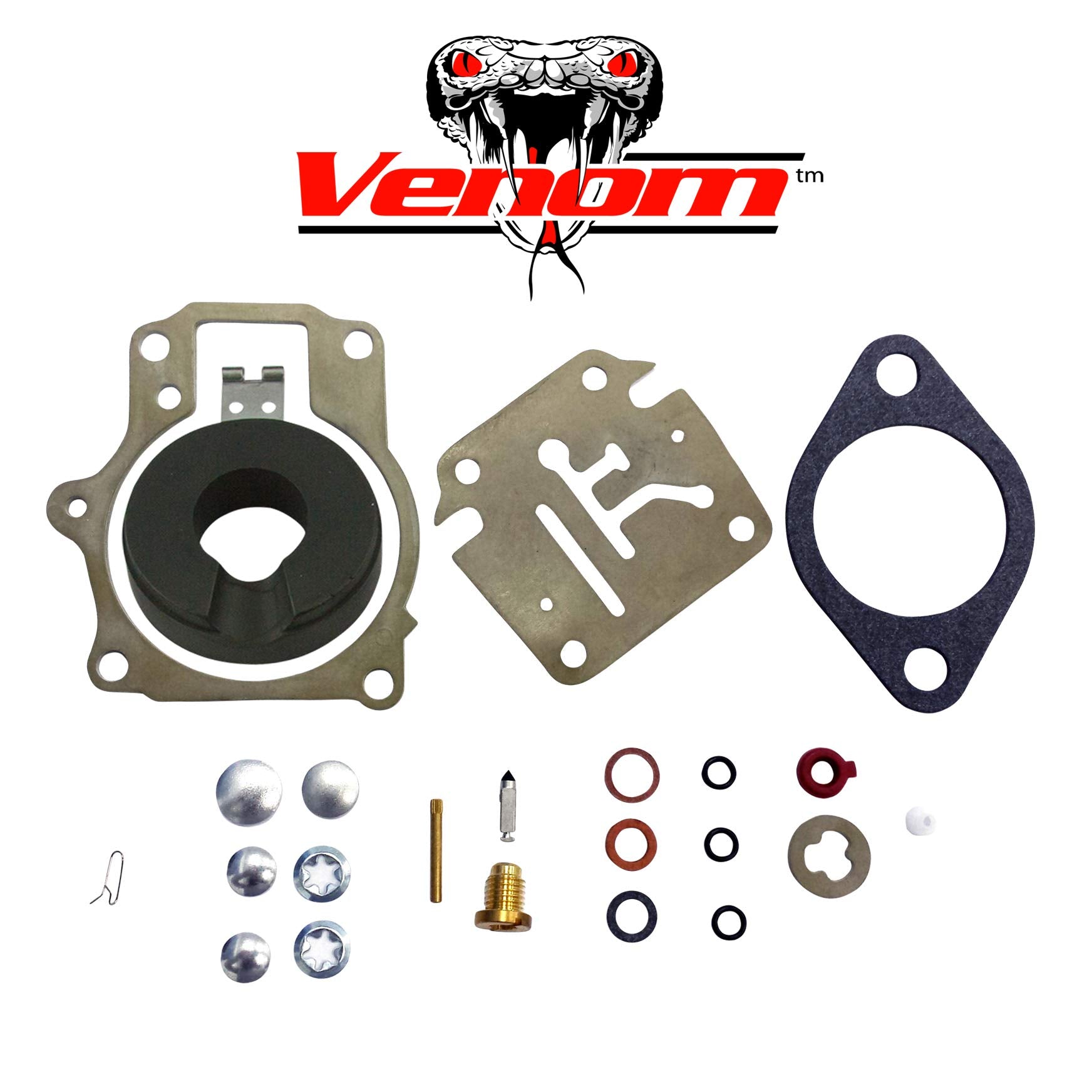 3-Pack Venom Brand Carburetor Carb Rebuild Repair Kit (For Johnson Evinrude) W Float/Fits Many 18 20 25 28 30 35 40 45 48 50 55