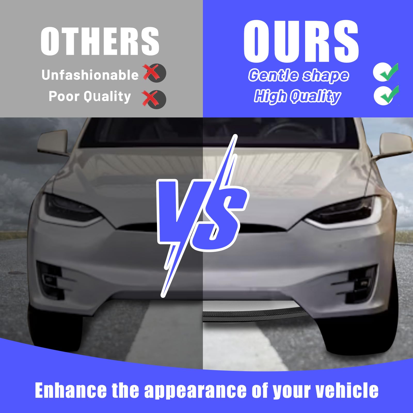 KUAFU 3Pcs Front Bumper Lip Splitter Compatible with 2016-2020 Tesla Model X Under Chin Spoiler Air Dam Body Kit Carbon Fiber Co