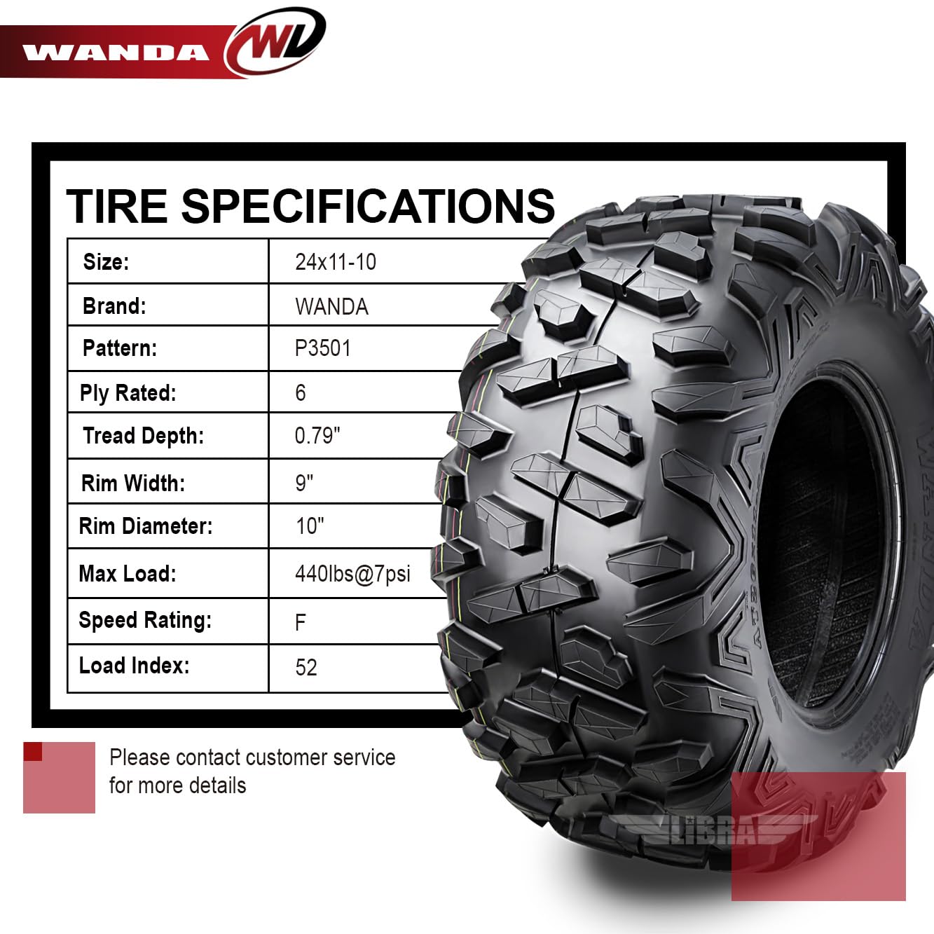 Wanda Set 4 Utv Atv Tires 24X11-10 24X11X10 6Pr Bighorn Style