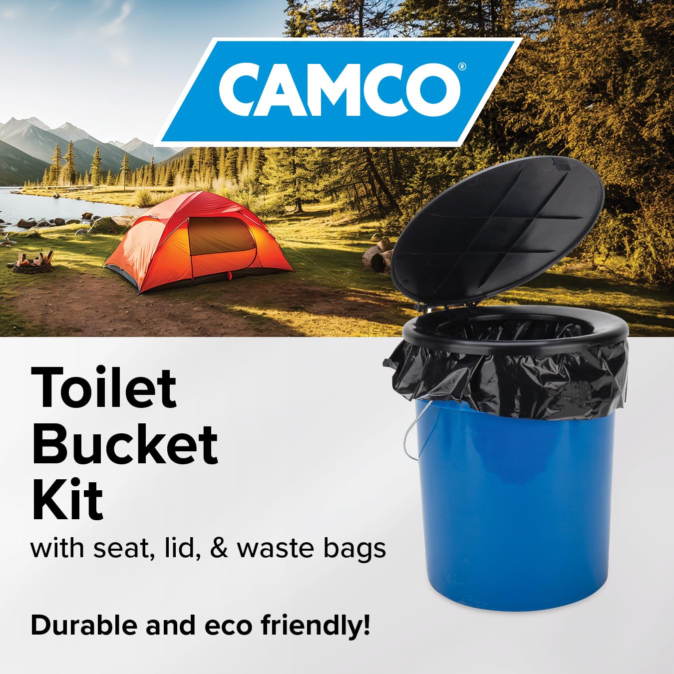 Camco RV Portable Outdoor 5-Gallon Toilet Bucket Kit with Seat, Lid Attachment, and Carry Handle, For Camping, RVing, and Boating