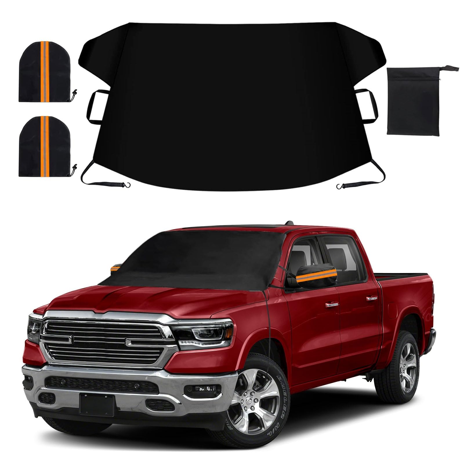 Tx-Inno Auto Windshield Cover For Ice And Snow, Thicken Extra Large Size Car Windshield Snow Cover With Side Mirrors Cover, Windshield Frost Cover Windproof Covers Fits Most Suvs Trucks (82.8'X 47')