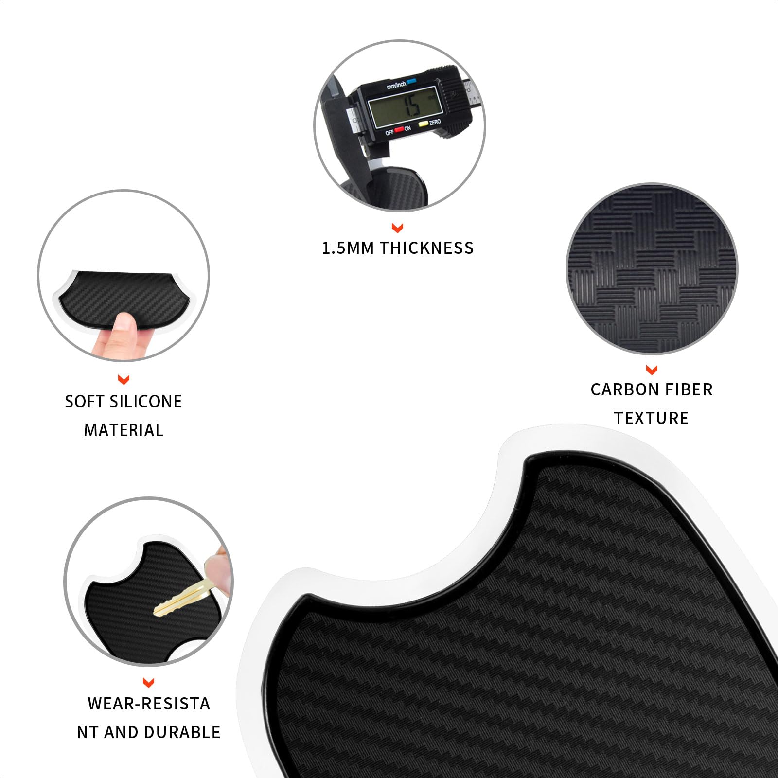 TANGSEN 4Pcs Universal 3D Carbon Fiber Texture Automotive Door Cup Handle Recess Paint Protector Cover Scratch Non-Marking Black