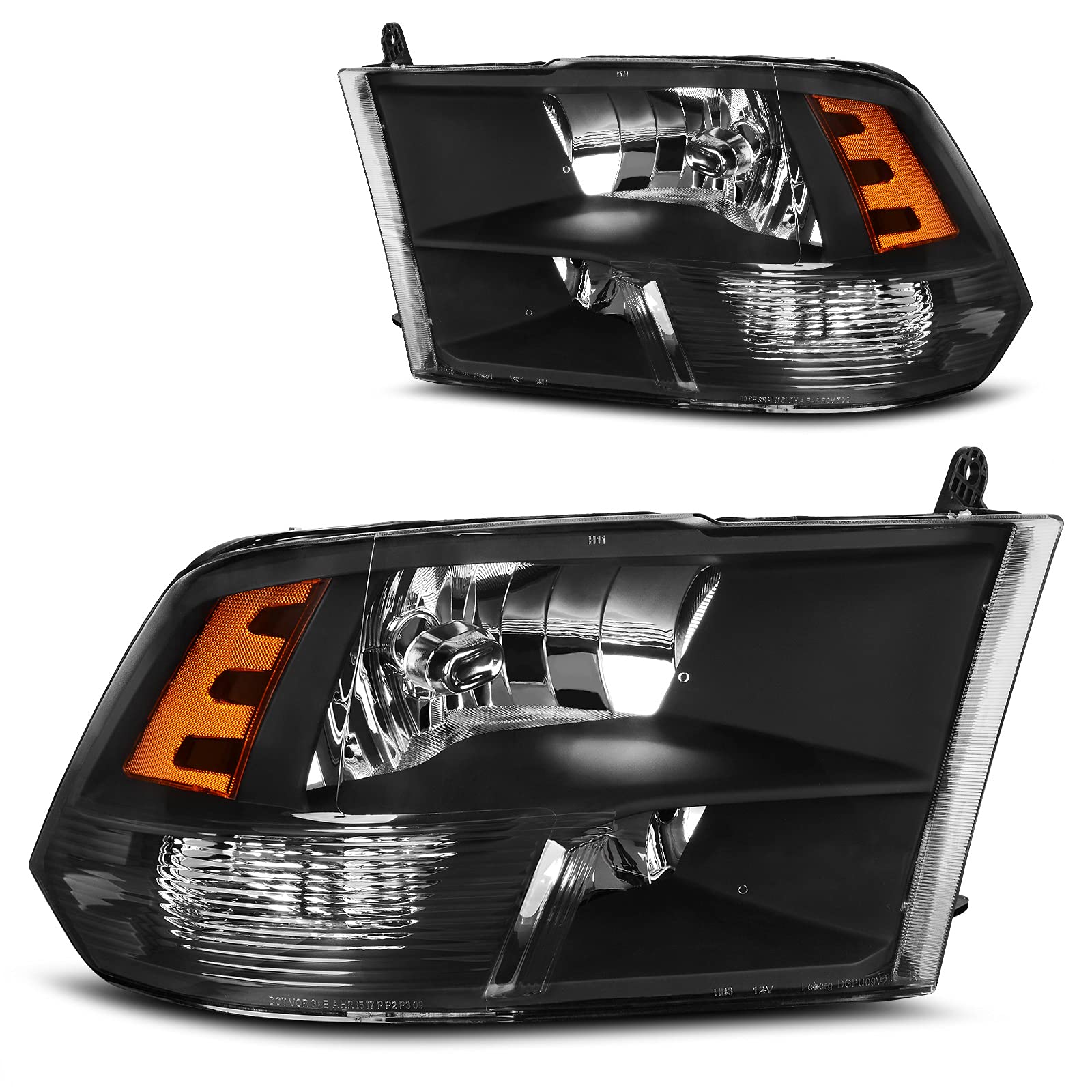 Dwvo Headlight Assembly Compatible With 2009-2018 Dodge Ram 1500 2500 3500/2019-2022 Ram 1500 Classic Pickup Quad Headlamp Repla