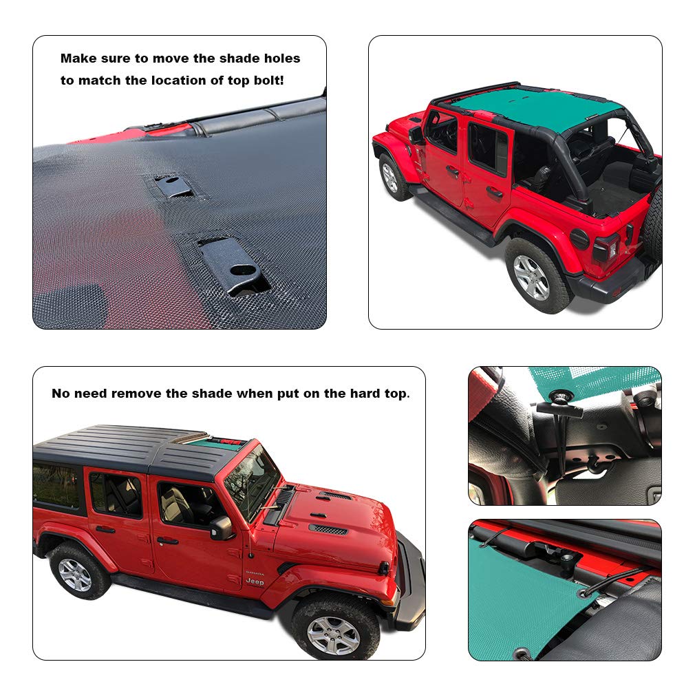 Shadeidea Sun Shade Top For Jeep Wrangler Top Sunshade Jl Unlimited 4 Door (2018-2023) Front And Rear-Tiff Blue Mesh Screen Suns