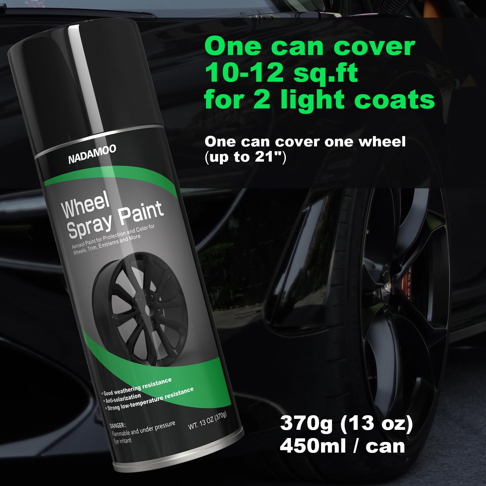 Nadamoo Aluminum Wheel Spray Paint, Car Rim Aerosol Paint For Recolor And Protection Of Metal Surface, Semi-Gloss Black, 2 Cans,