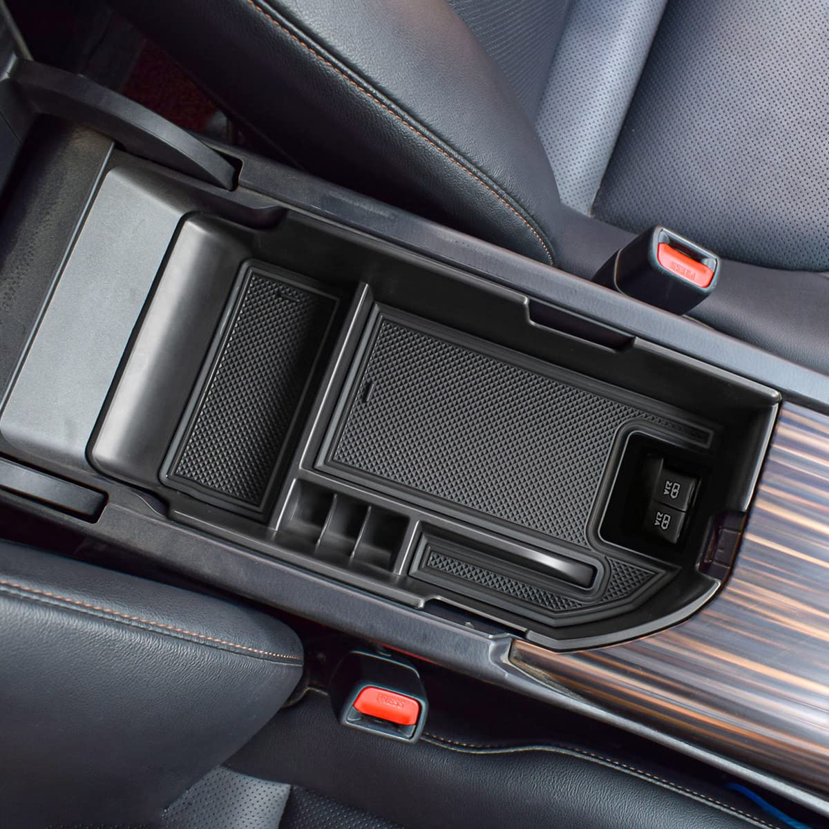 TACOBRO Center Console Organizer for Camry XLE/XSE 2018-2023, Armrest Storage Box, Rubber, Black Trim, Fits Dual USB Ports