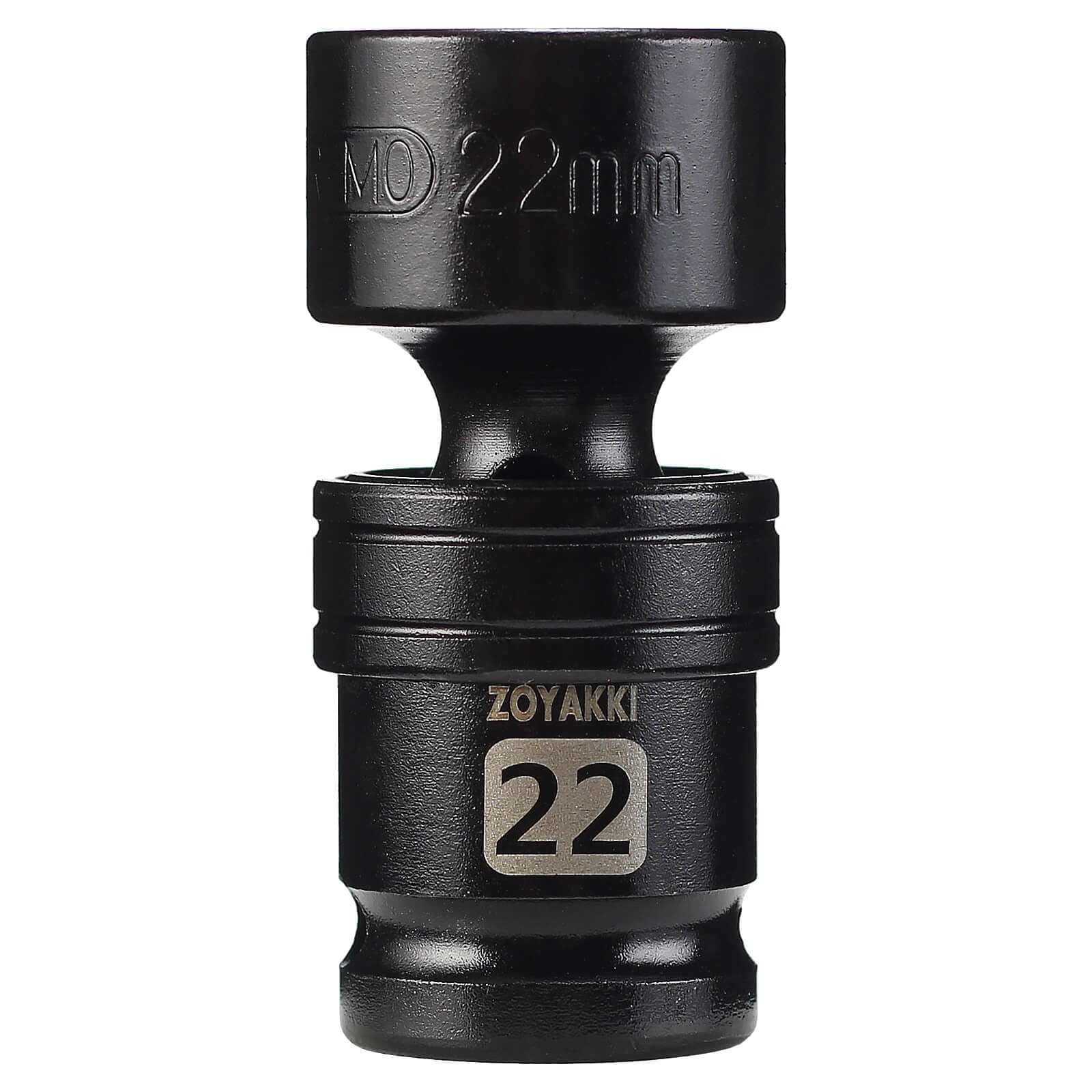 ZOYAKKI 1/2    Inch Drive x 22 mm Shallow Universal Swivel Impact Socket,SAE and Metric Sleeve Set With Flexible Swing, 6-Point,