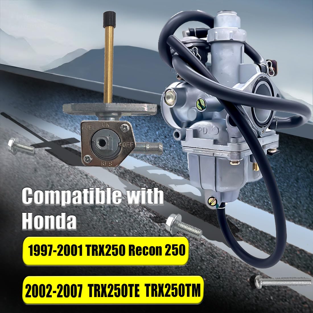 Aniro Moto Recon 250 Carburetor Set for Honda TRX250TM/TRX250TE - Includes Fuel Tank Petcock Valve, Air Filter, Oil Filter, Spark Plug