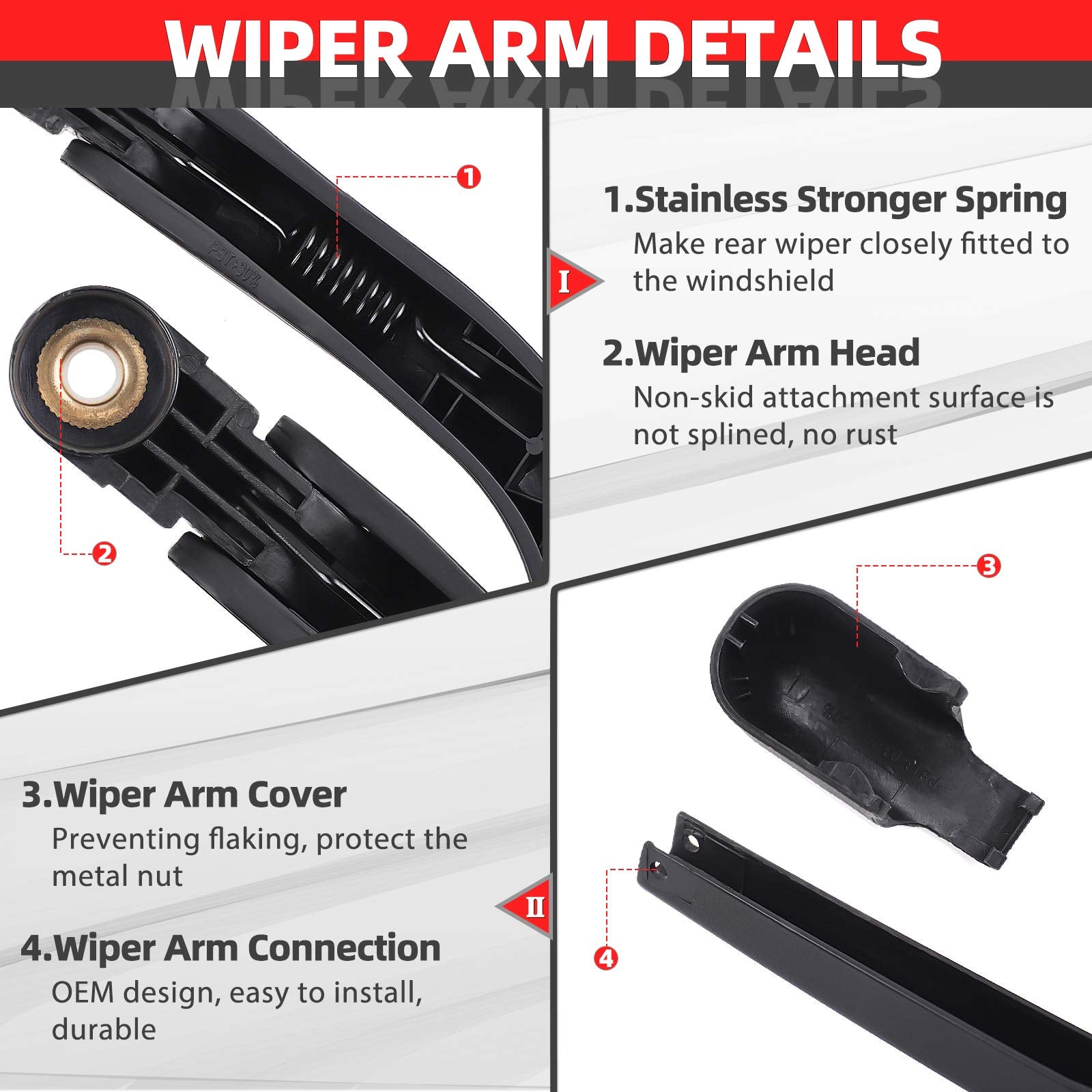 Replacement For Scion Xb 2004-2006, Rear Windshield Wiper Back Arm Blade Set - Otuayauto Factory Oem Style