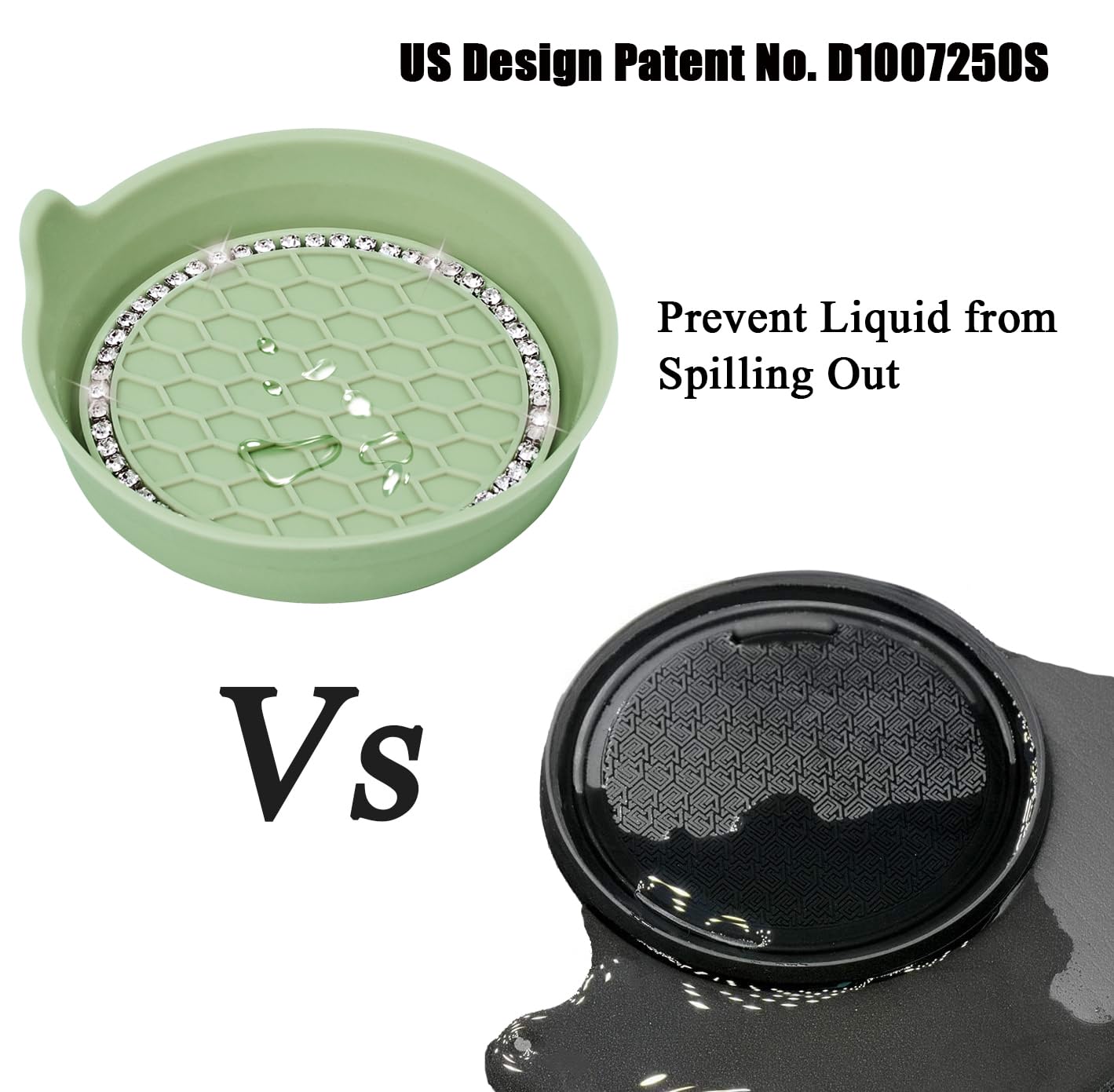 Amooca Car Cup Coaster Universal Non-Slip Cup Holders Bling Crystal Rhinestone Car Interior Accessories 4 Pack Tea Green