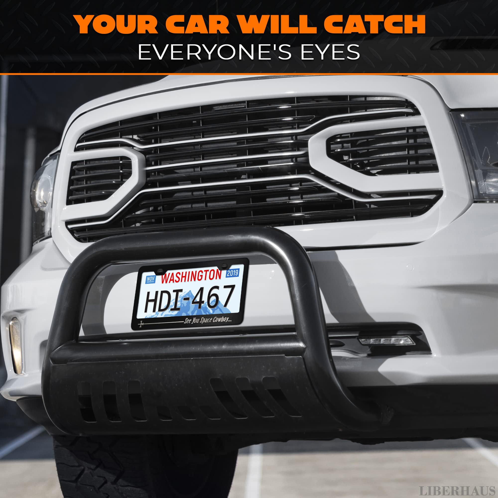 Matte Black License Plate Frame Funny For Anime Fans - See You Space Cowboy Anime License Plate Frame Design (12.2 X 6.3 Inches)