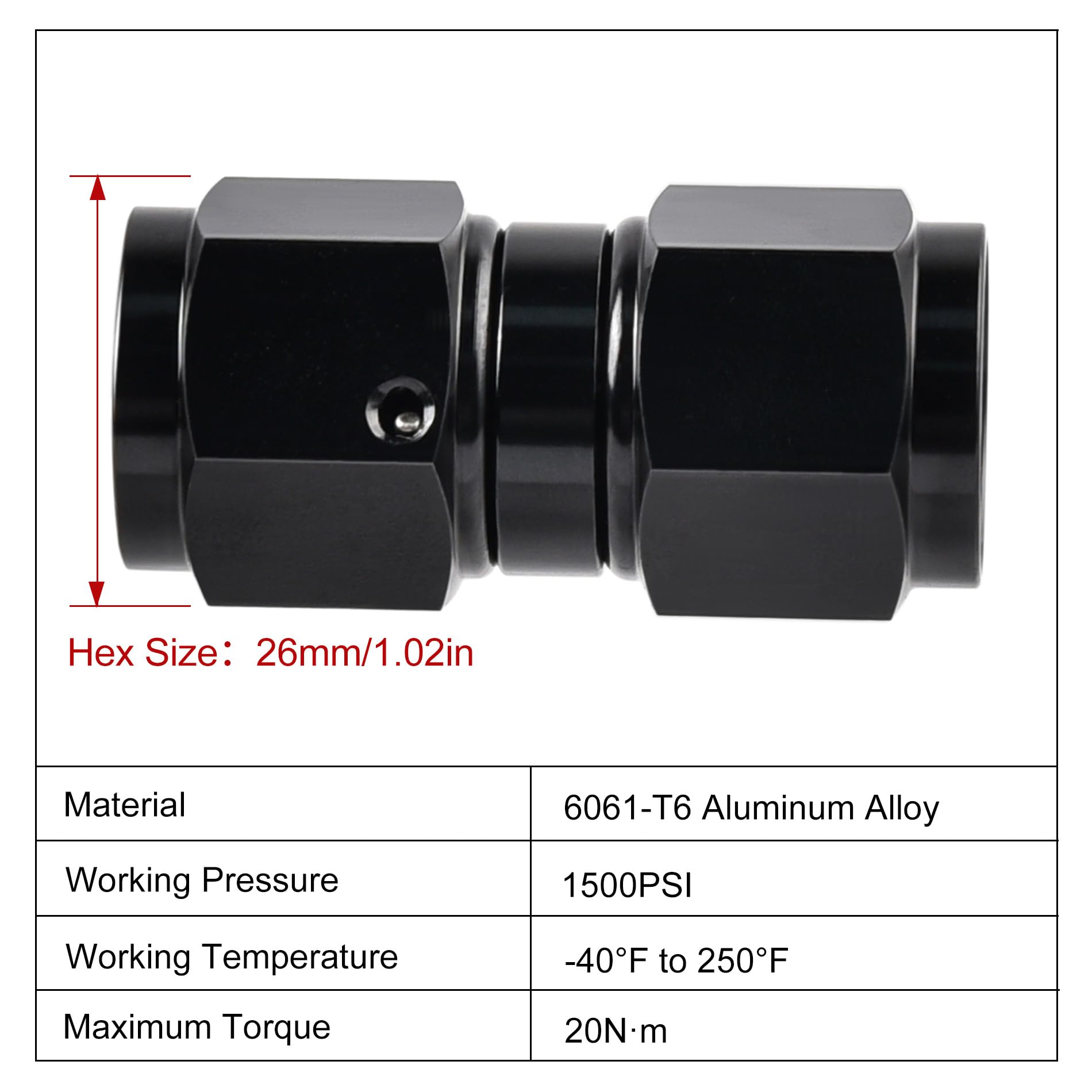 Evil Energy 10An Female To 10An Female Straight Swivel Coupler Union Fitting Adapter Aluminum Black