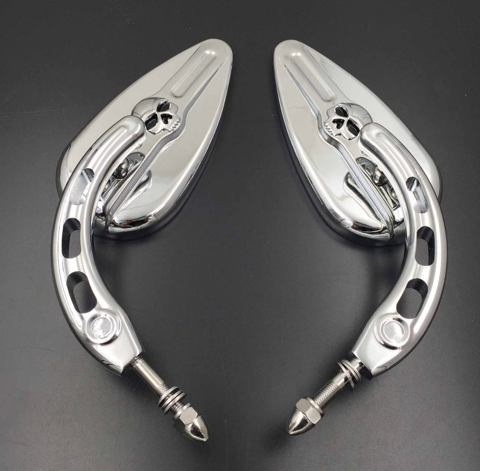 Httmt Mt383D- Chrome Skull Side Mirrors Compatible With Harley Davidson 1982-Later All Models (Except Vrscf,2014-Later Flhtkse,Flhrse6, Flhr And Flhrc Models And Xl1200X Mounted Below The Handlebars)