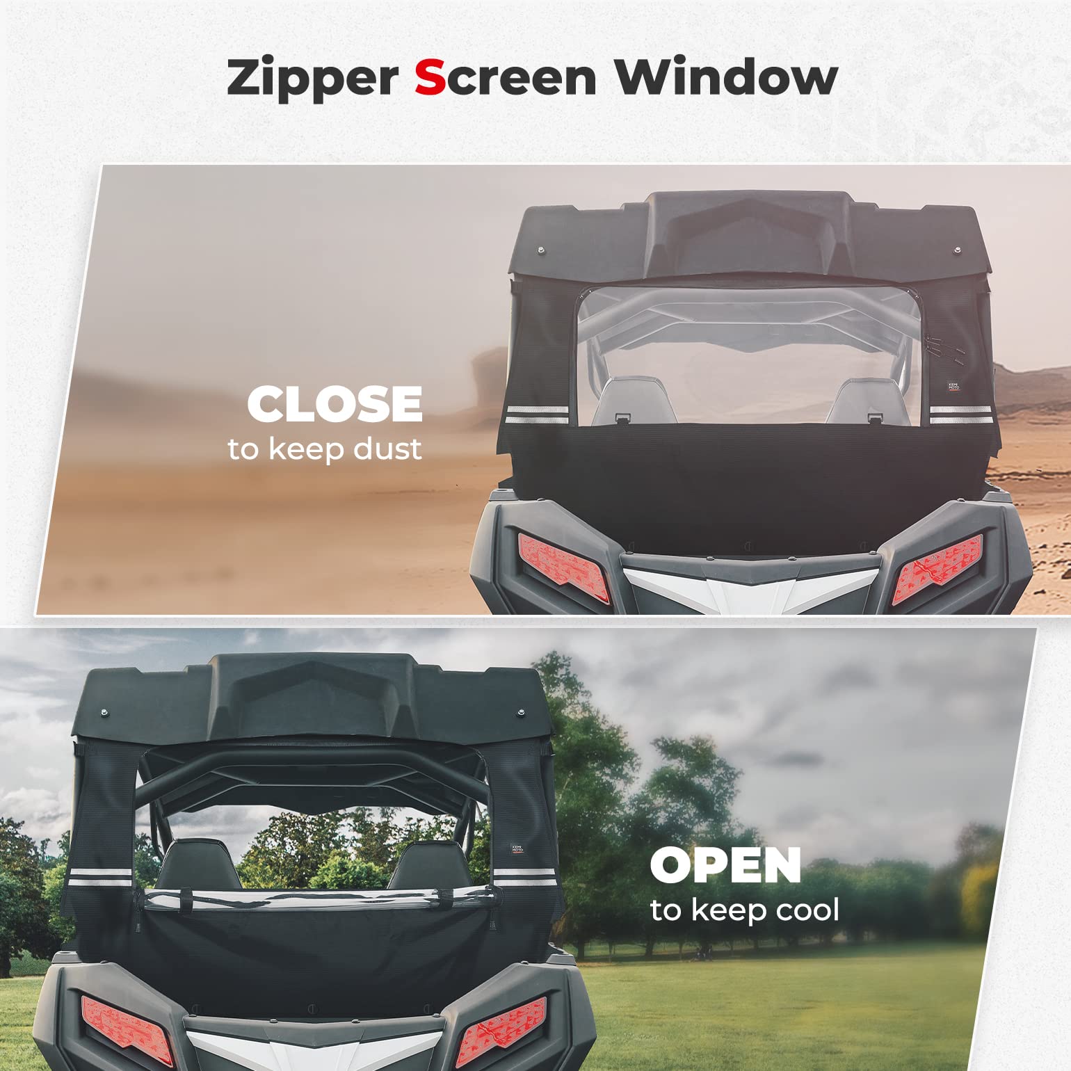 KEMIMOTO Rear Windshield Roll Up/Down Zipper Screen Window Airflow Compatible with CFMOTO ZForce 800 Windshield 2021 2022 800ex/ 800 trail/ 500 trail ZForce 1000 G1 18-19 UTV Soft Windshield