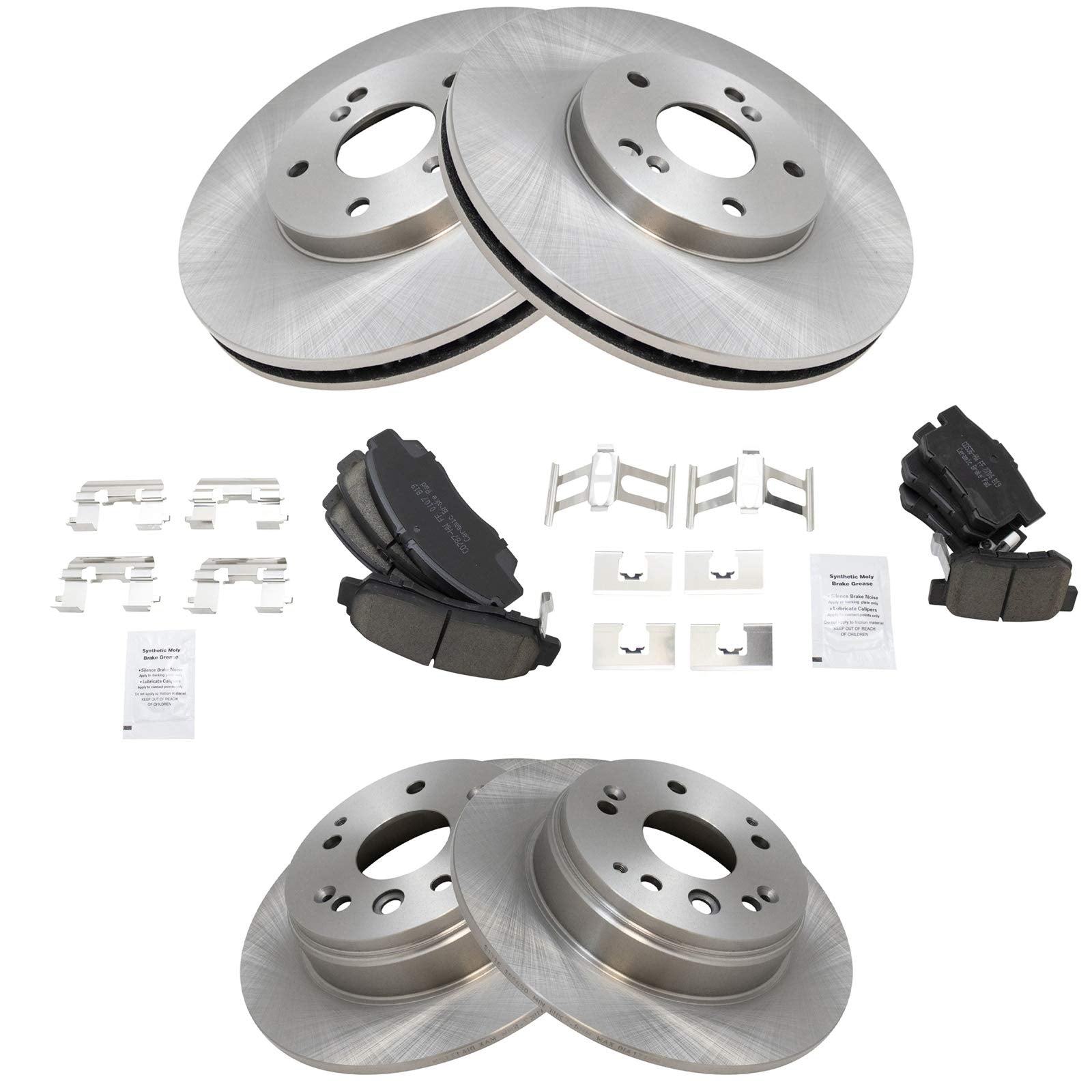 Trq Front And Rear Brake Pad & Rotor Kit Brake Pads Brake Rotor Ceramic Compatible With 2004-2008 Acura Tl