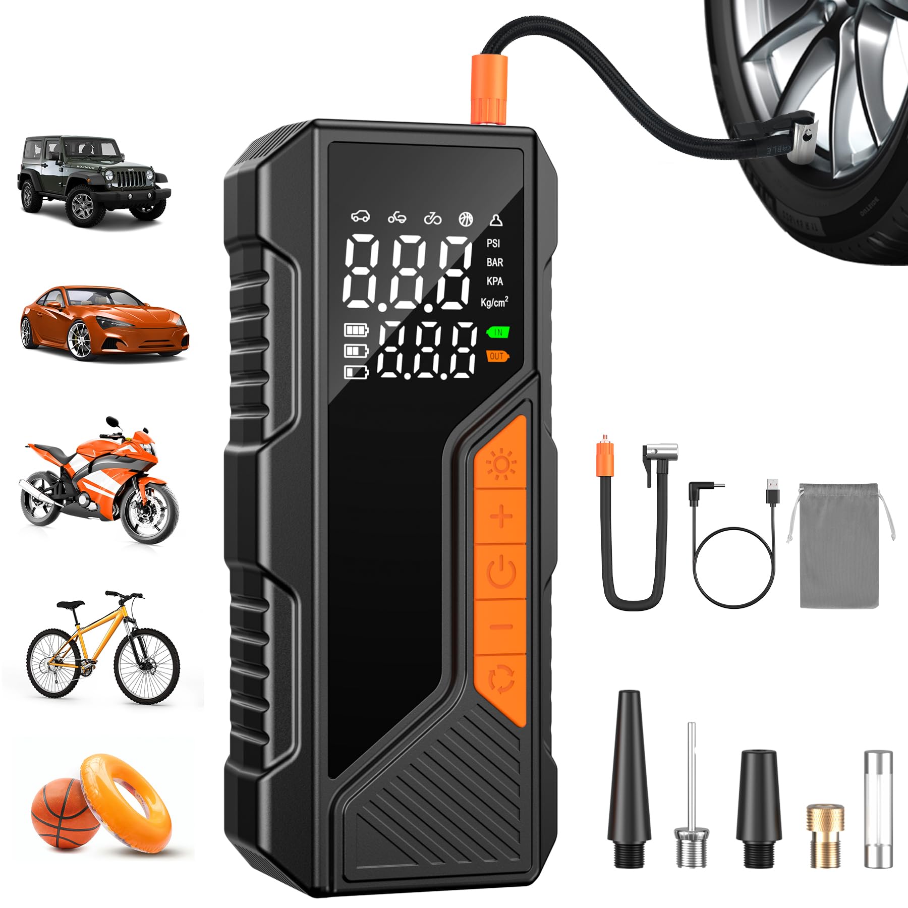 Tire Inflator Portable Air Compressor, 150Psi Portable Air Pump For Car Tires, Faster Air Inflator Tire Pump With Digital Pressu