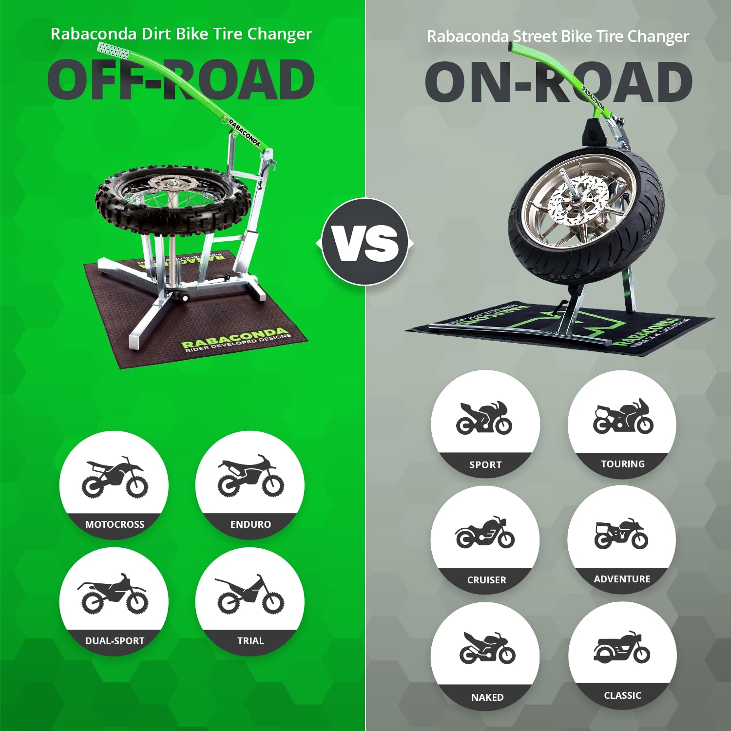 Rabaconda Dirt Bike & Dual Sport Tire Changer - Fastest Tire Bead Breaker Among Motorcycle Tire Changing Tools. Model 3Mmc – For Dirt And Dual Sport Bikes. Not Suitable For Street Bikes